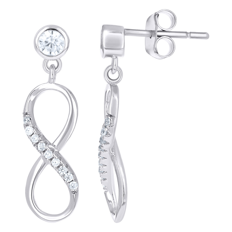 925 Sterling Silver Womens Cubic Zirconia Infinity Dangle Earrings