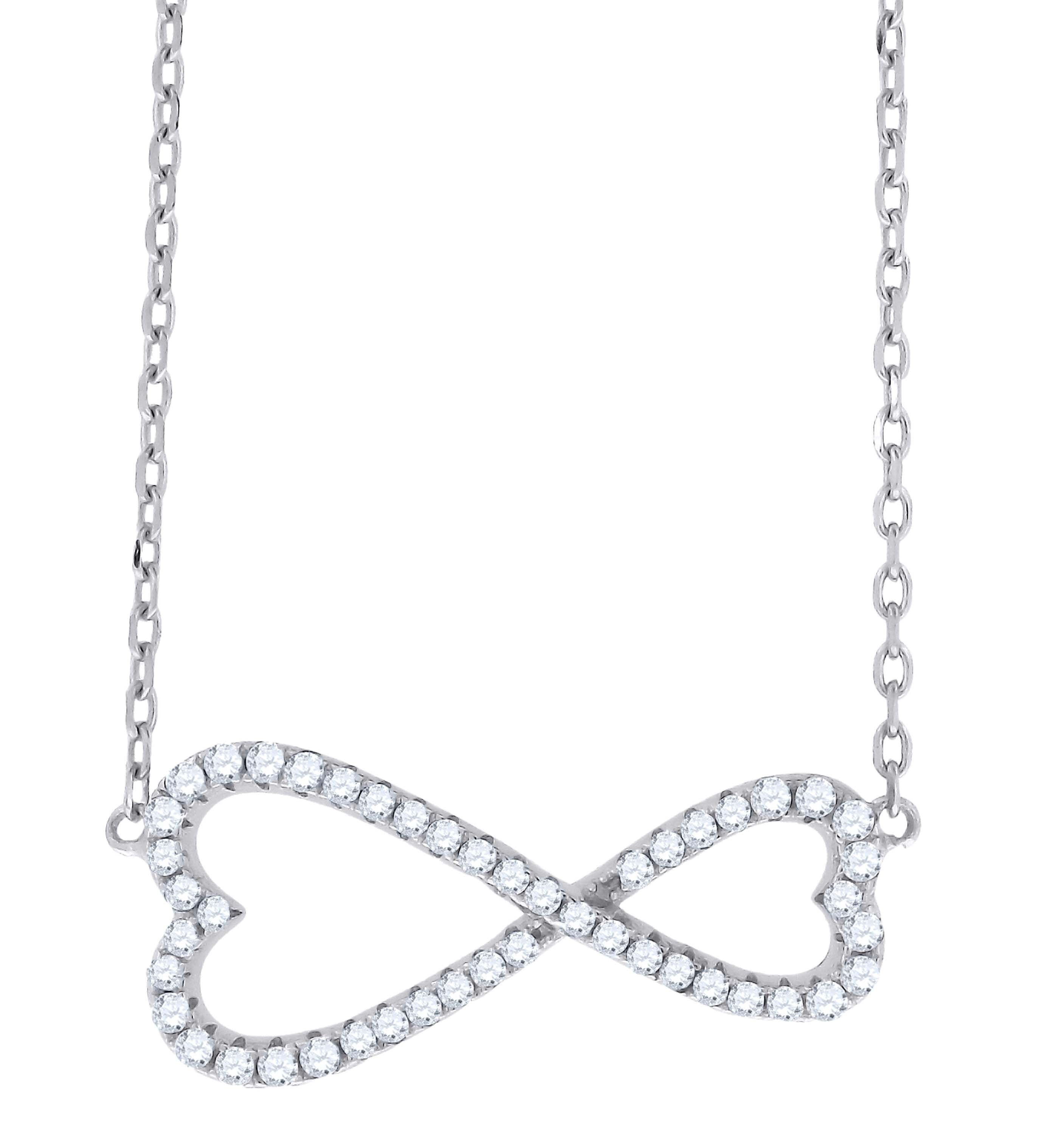 925 Sterling Silver Women Cubic Zirconia Rolo Link Infinity Necklace