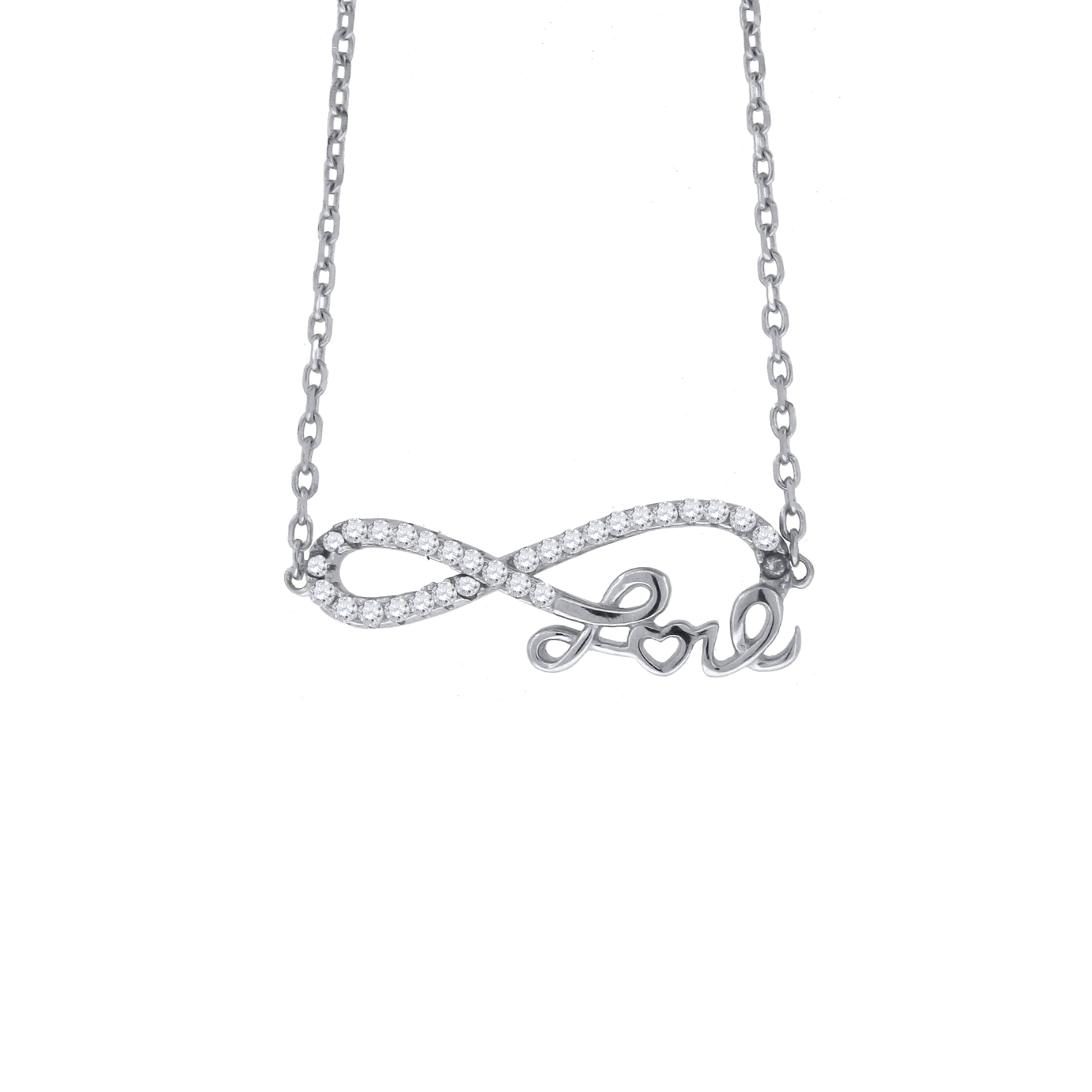 925 Sterling Silver Women Cubic Zirconia Rolo Link Infinity Necklace