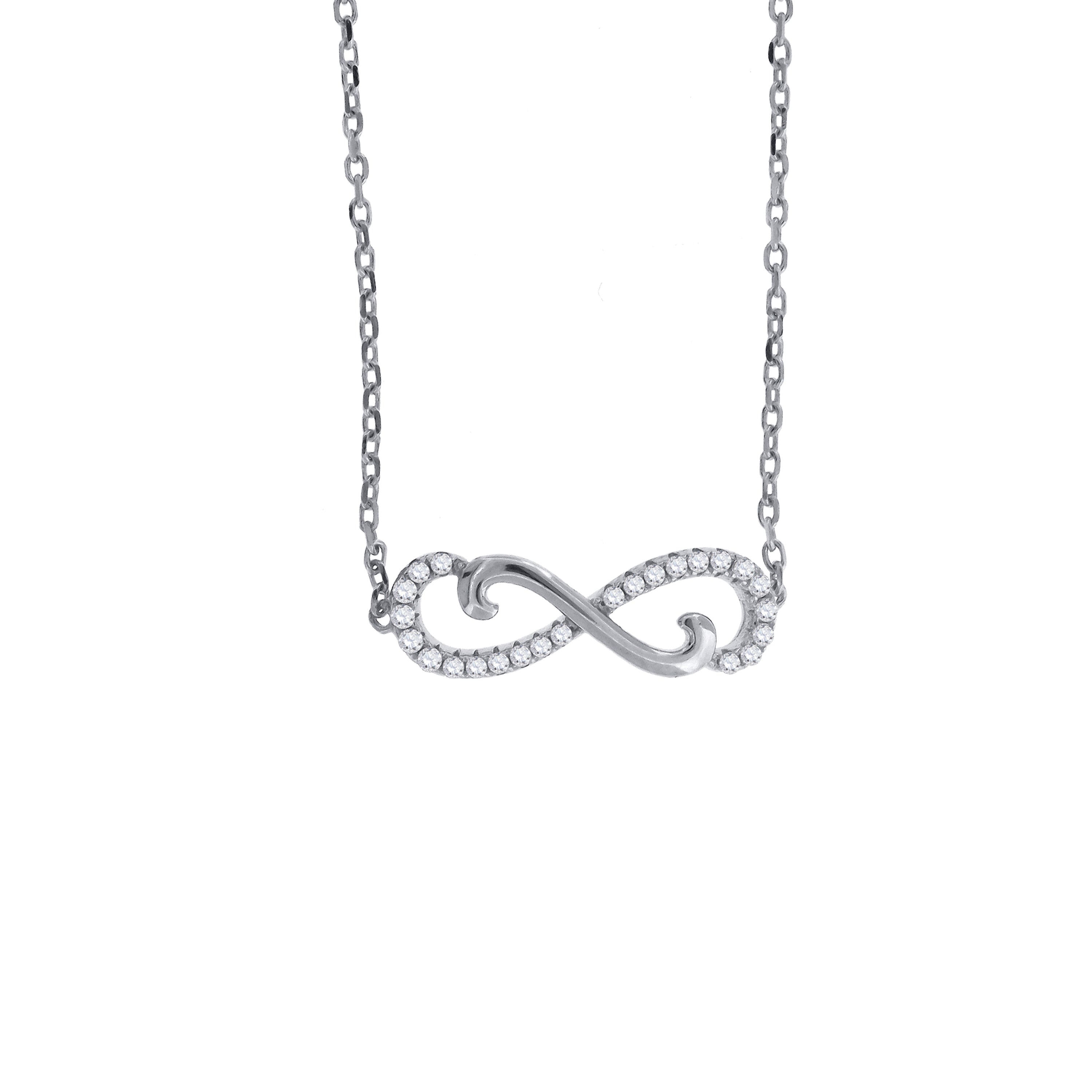 925 Sterling Silver Women Cubic Zirconia Rolo Link Infinity Necklace