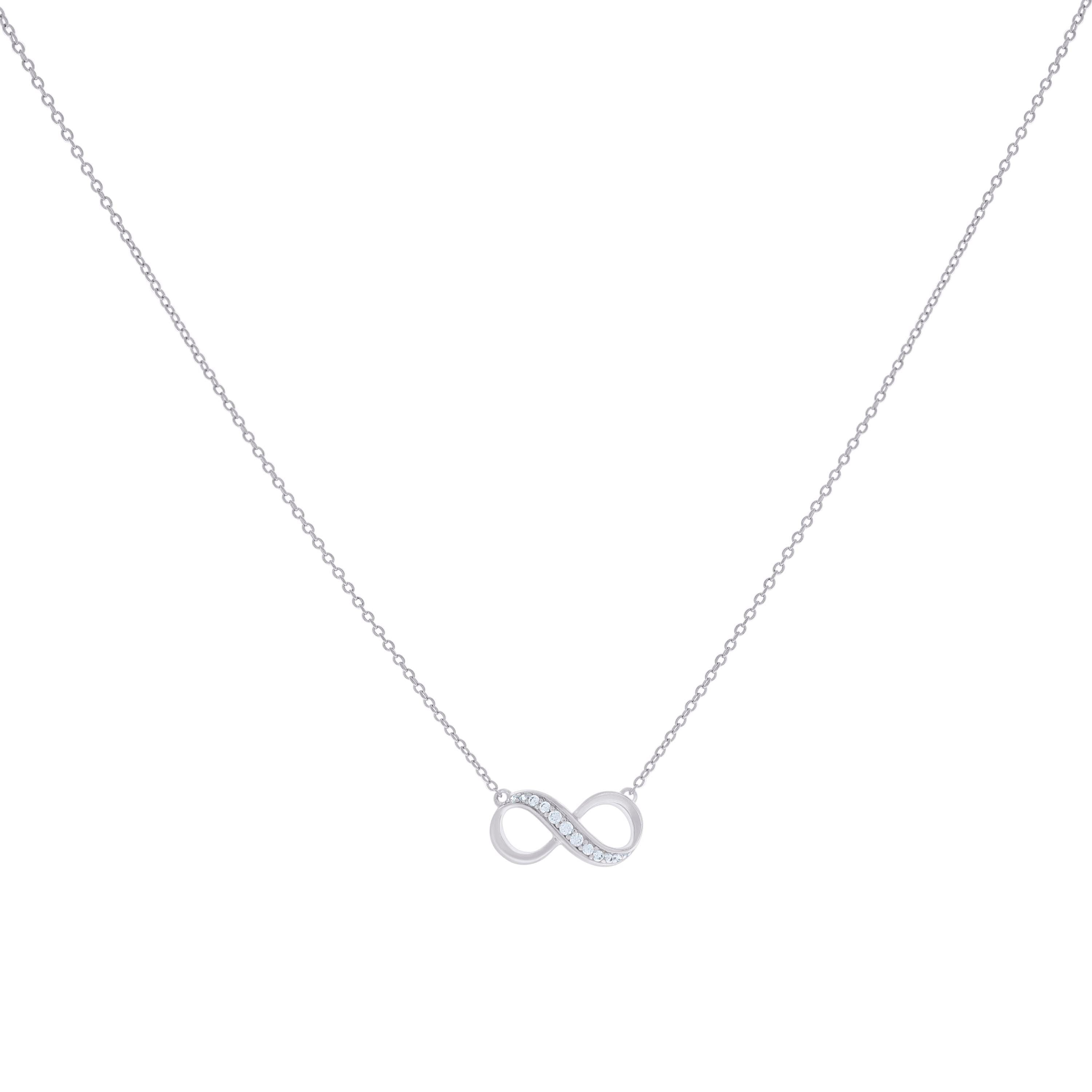925 Sterling Silver Women Cubic Zirconia Rolo Link Infinity Necklace