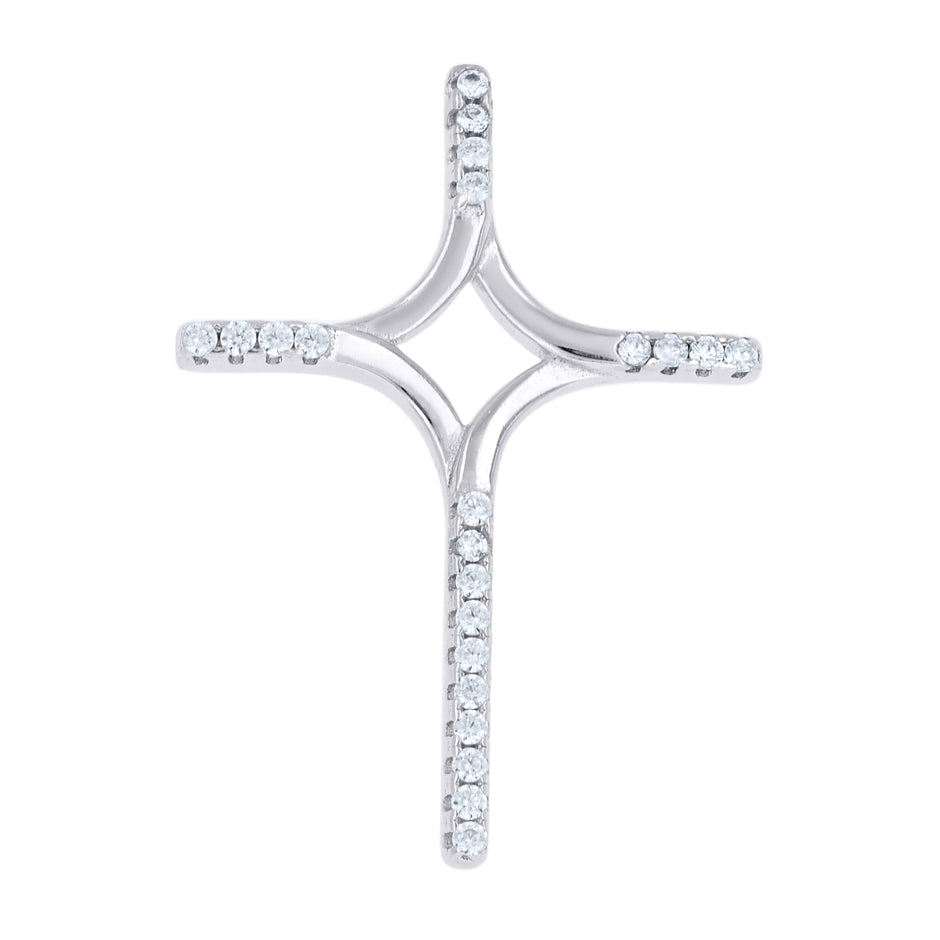 925 Sterling Silver Womens Cubic Zirconia Cross Religious Charm Pendant