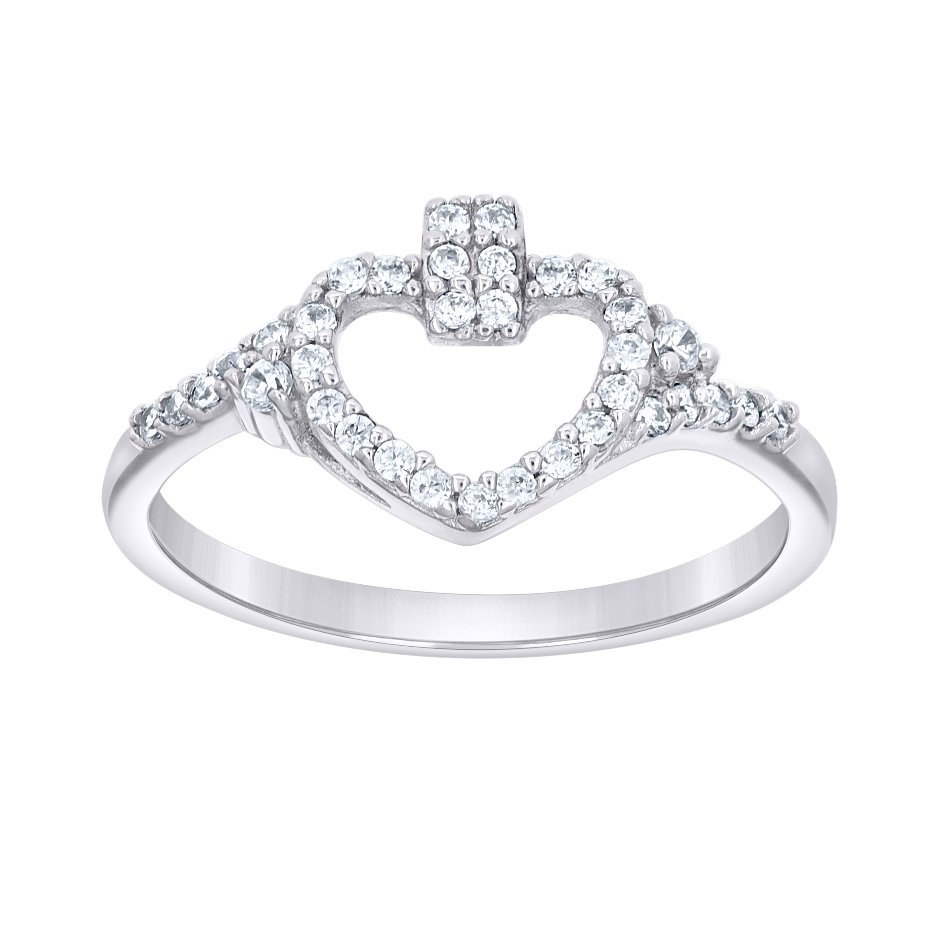 925 Sterling Silver Womens Cubic-Zirconia Heart Engagement Ring Size 7
