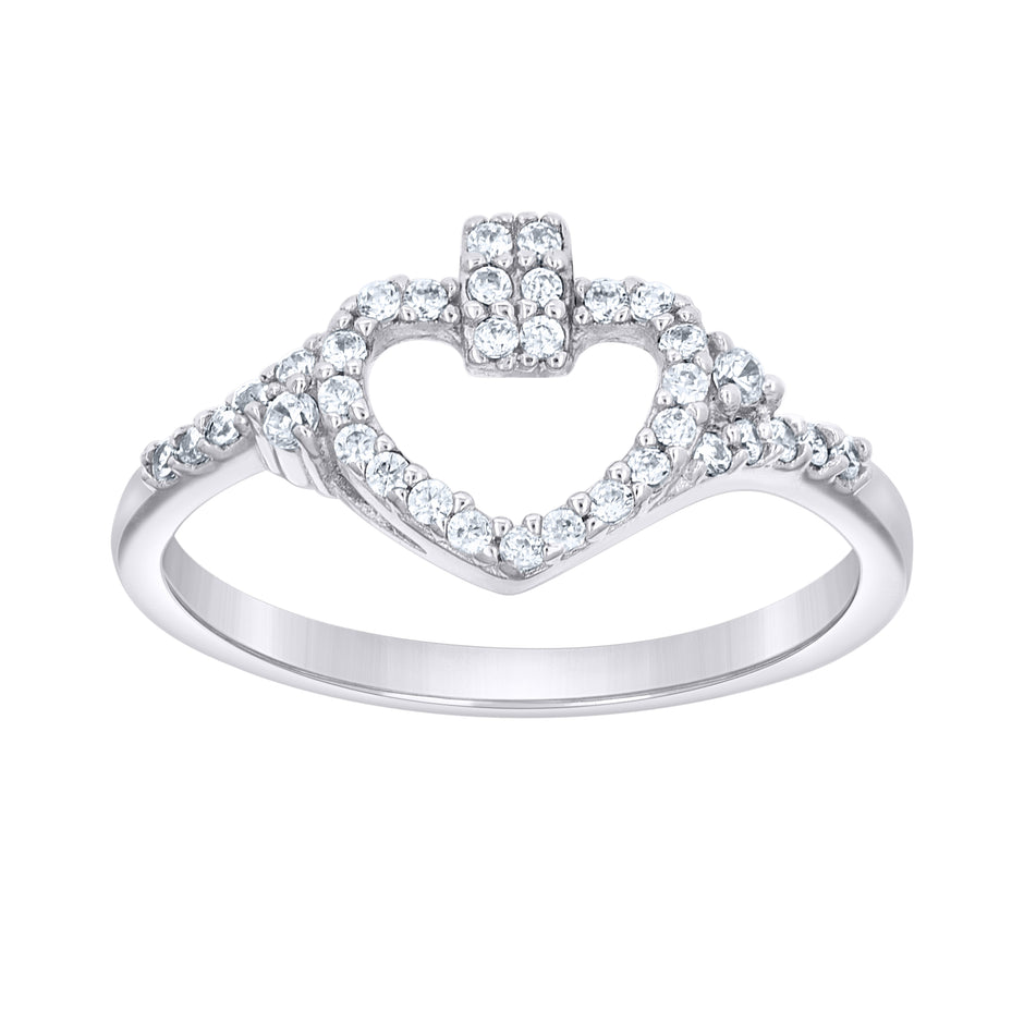 925 Sterling Silver Womens Cubic-Zirconia Heart Engagement Ring Size 9 - SLV-55891