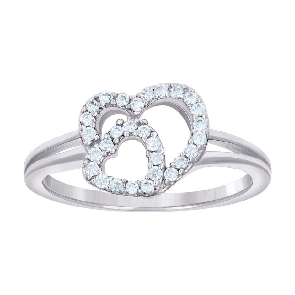 925 Sterling Silver Womens Cubic-Zirconia Heart Ring Size 6