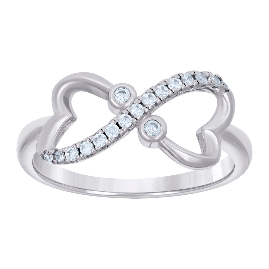 925 Sterling Silver Womens Cubic Zirconia Size-7 Infinity Heart Fashion Ring Band - SLV-55962