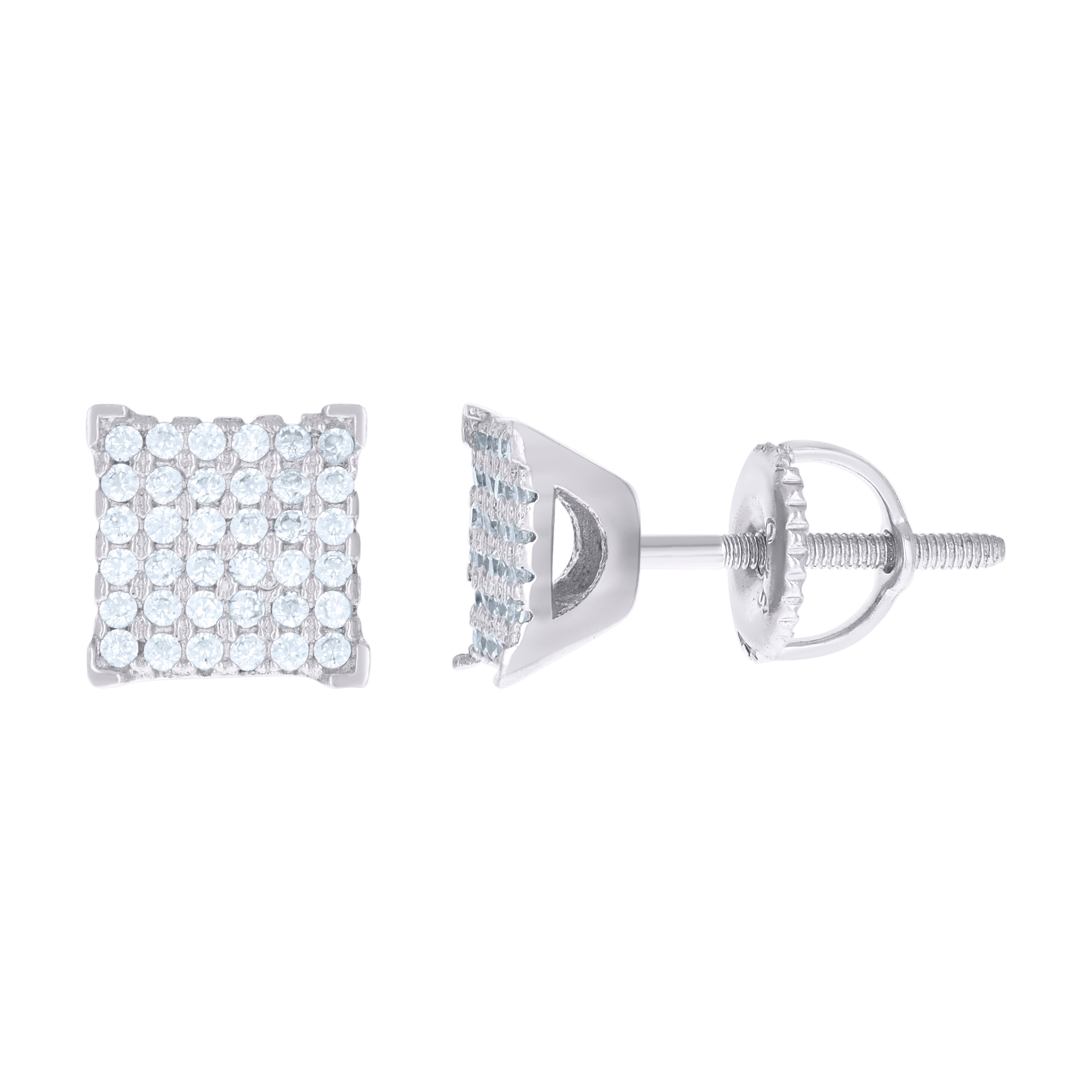 925 Sterling Silver Womens Cubic Zirconia Square Stud Earrings
