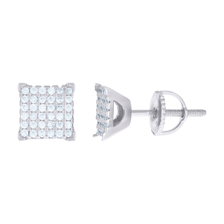 925 Sterling Silver Womens Cubic Zirconia Square Stud Earrings