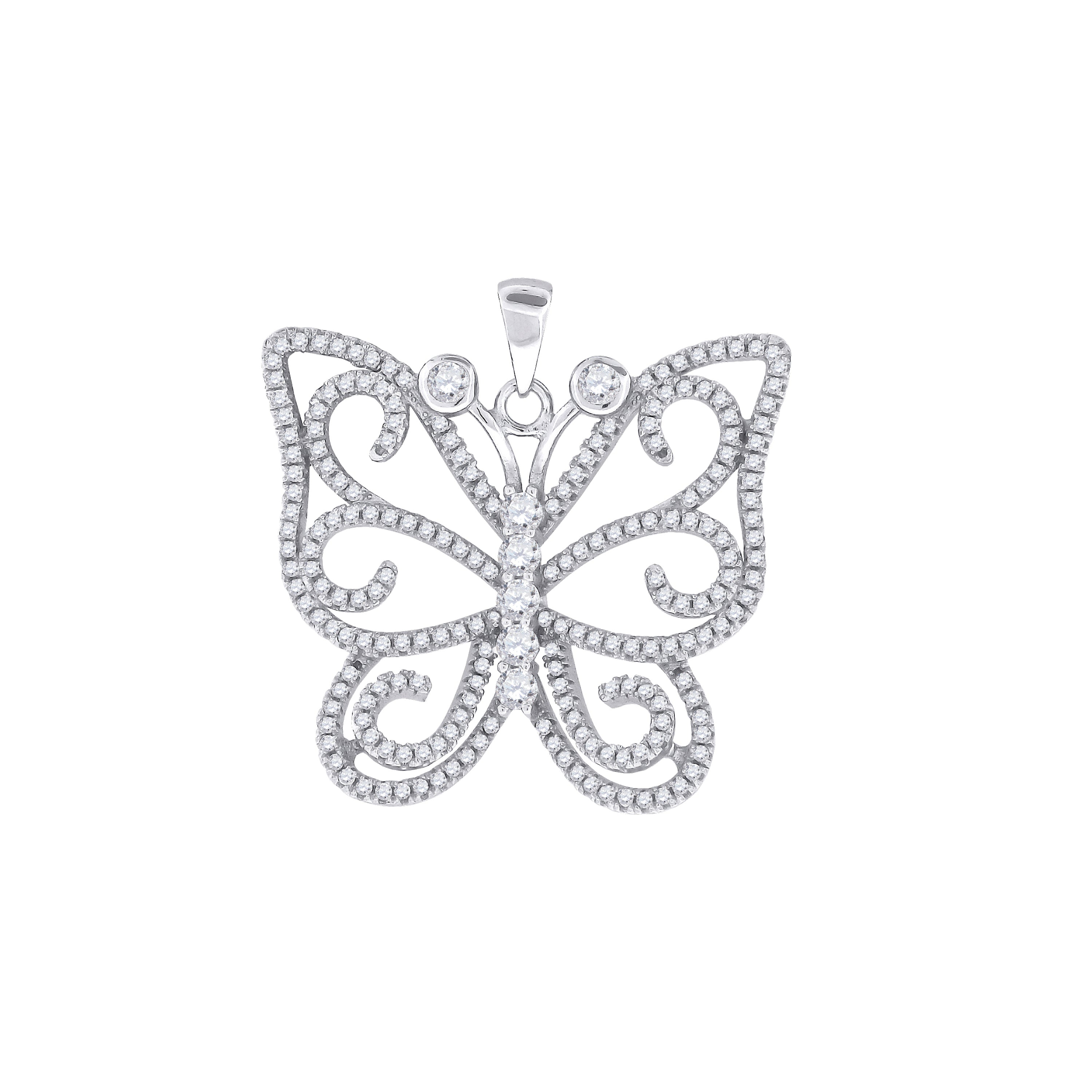 925 Sterling Silver Womens Cubic Zirconia Butterfly Charm Pendant