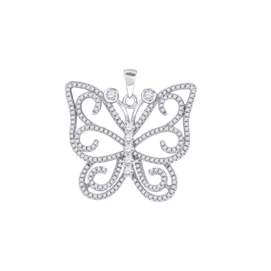 925 Sterling Silver Womens Cubic Zirconia Butterfly Charm Pendant