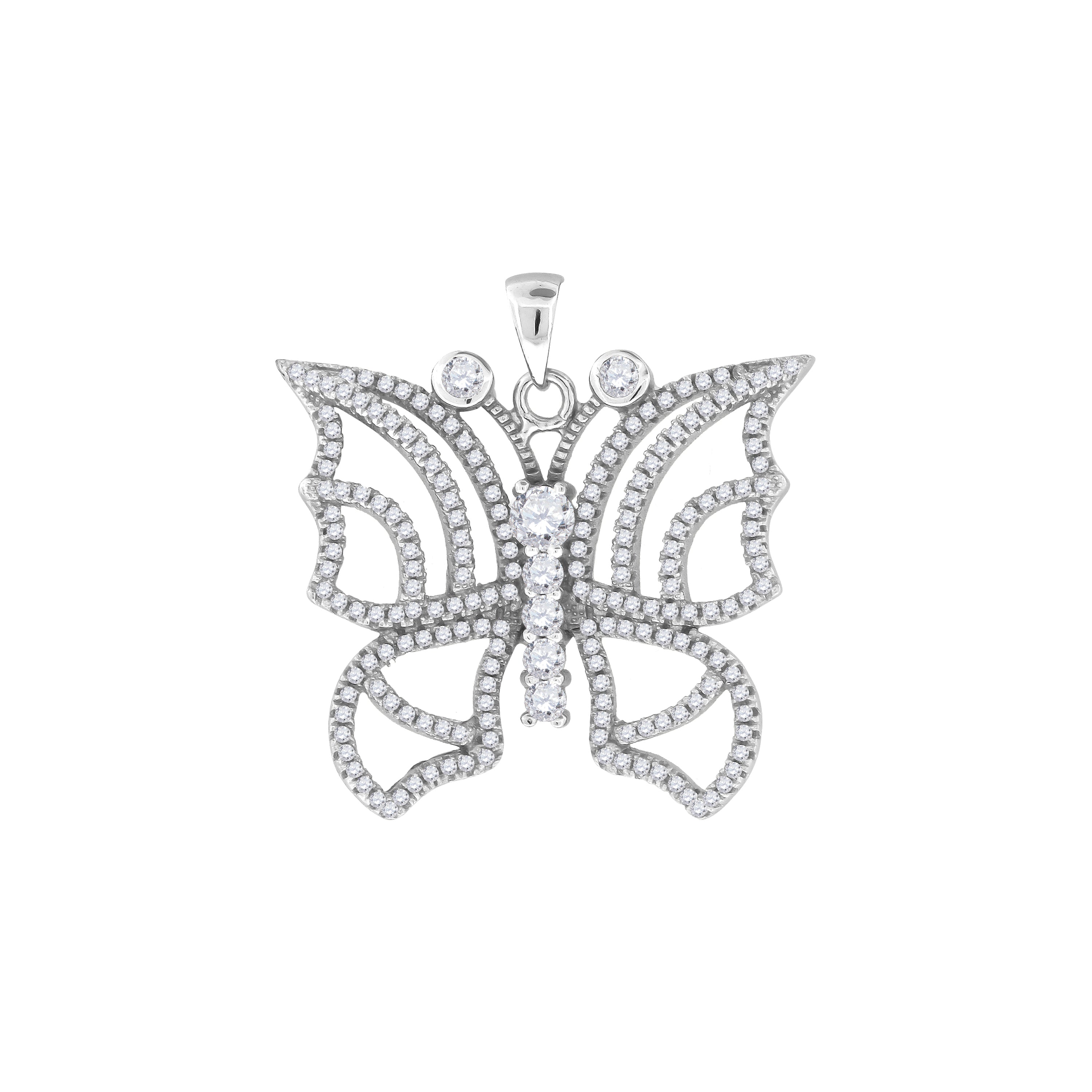 925 Sterling Silver Womens Cubic Zirconia Butterfly Charm Pendant