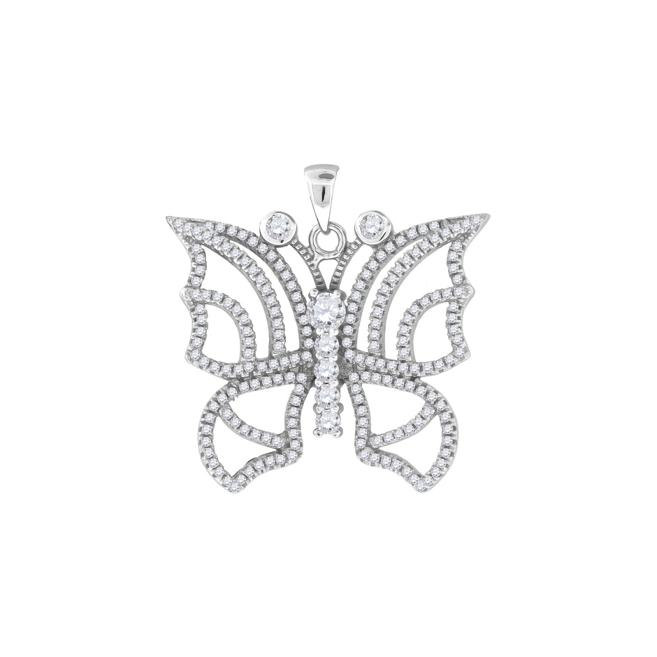 925 Sterling Silver Womens Cubic Zirconia Butterfly Charm Pendant