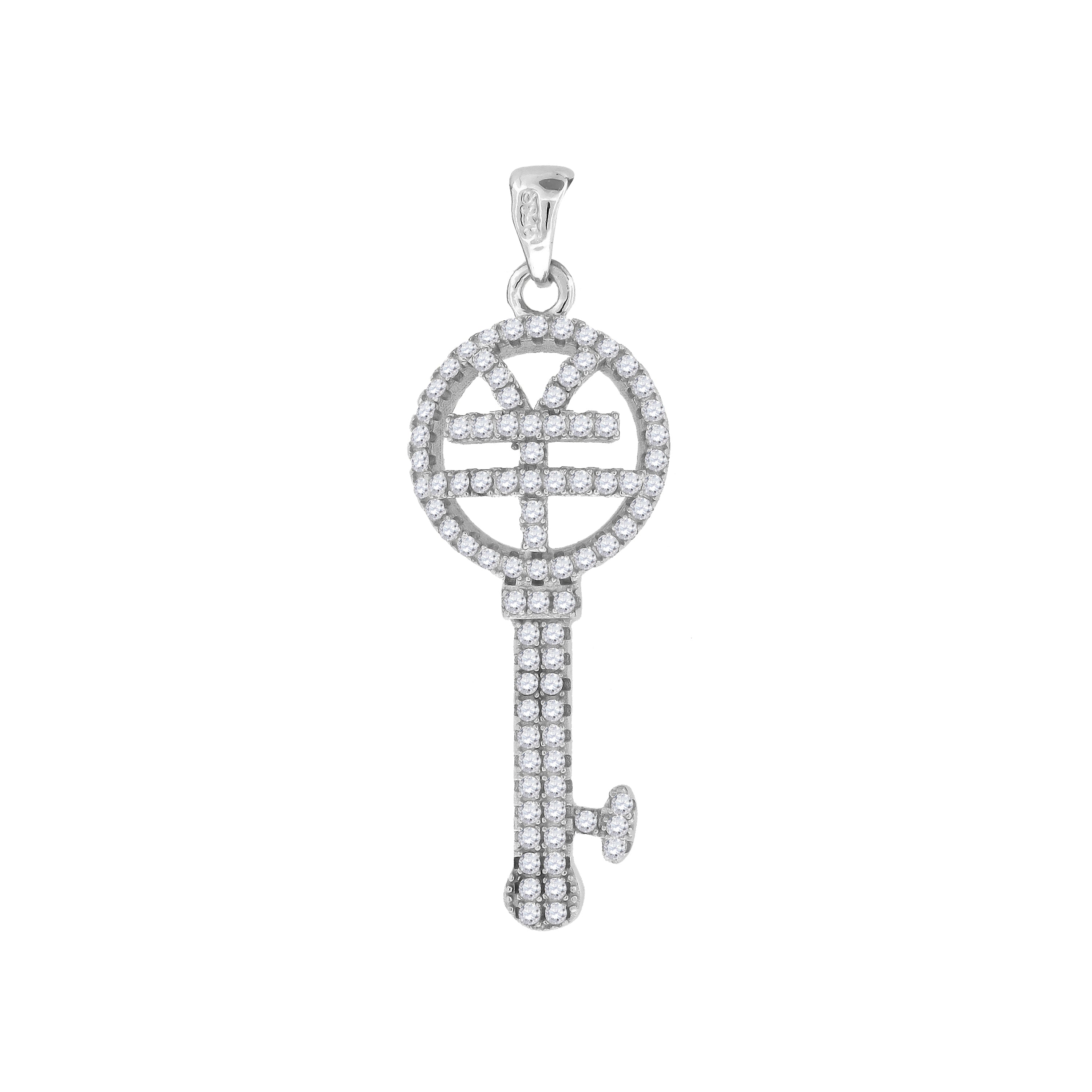 925 Sterling Silver Womens Cz Key Charm Pendant