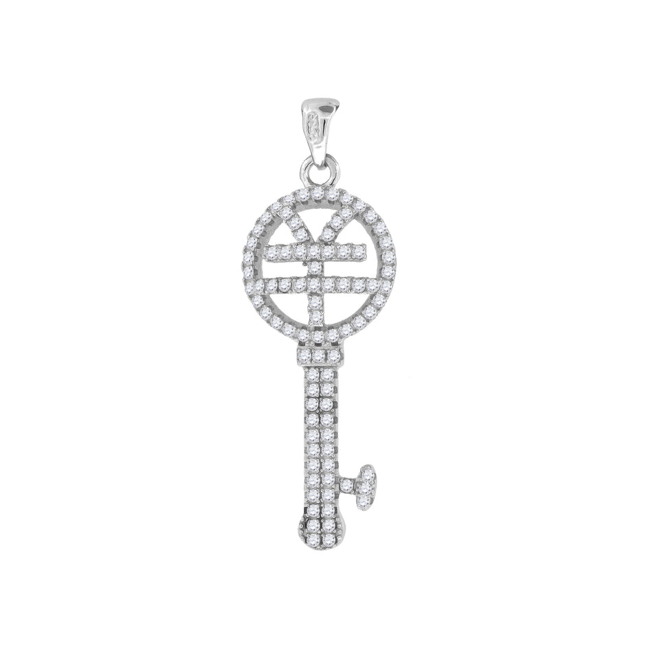 925 Sterling Silver Womens Cz Key Charm Pendant