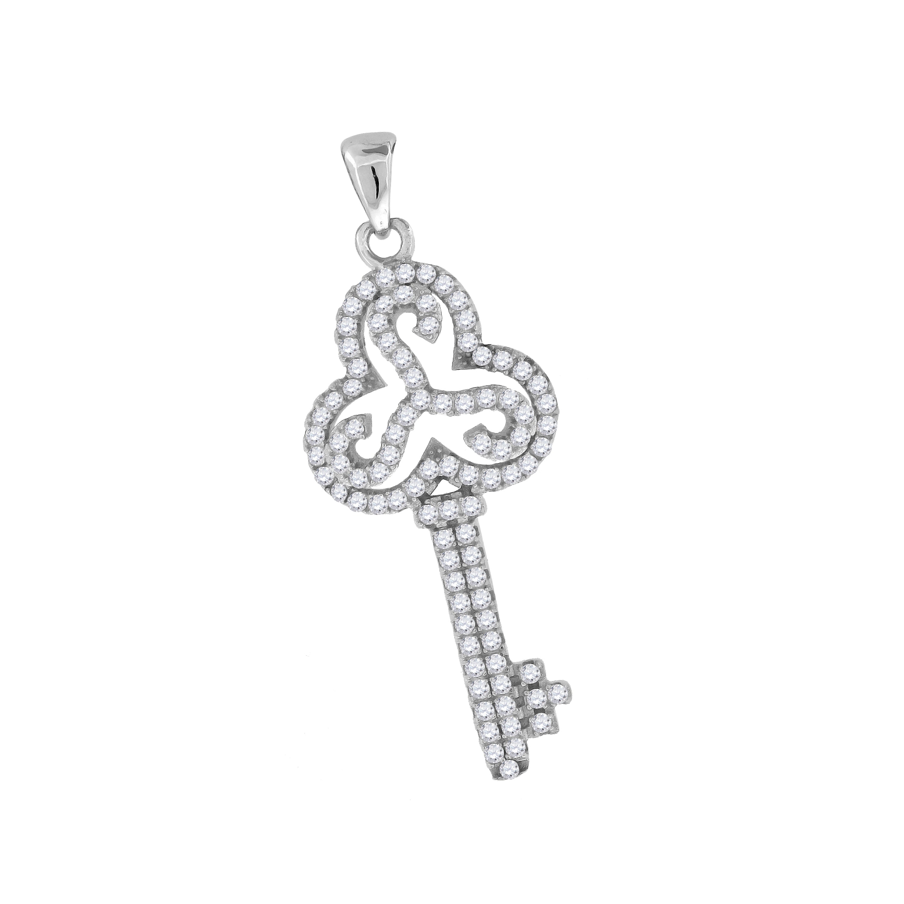 925 Sterling Silver Womens Cz Key Charm Pendant
