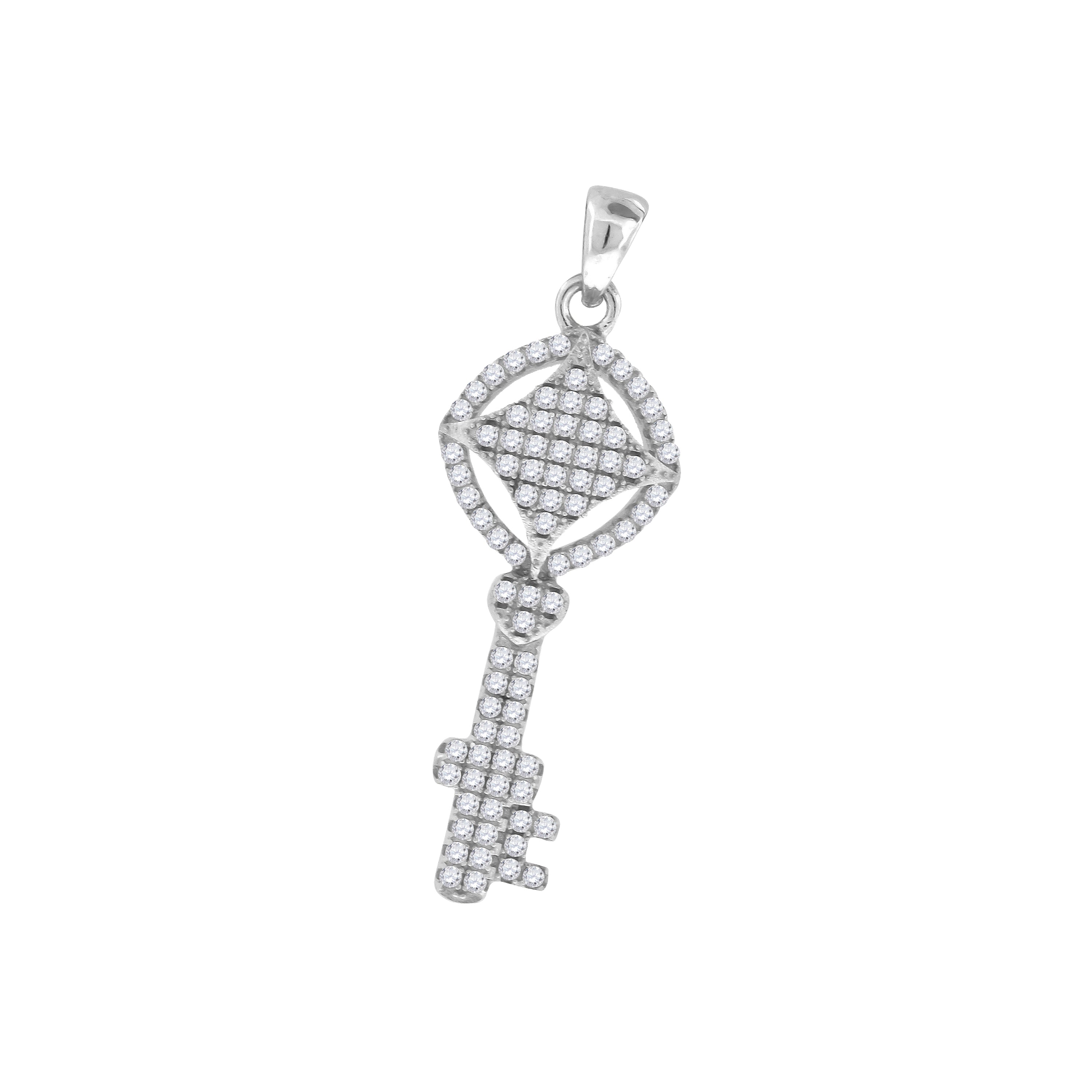 925 Sterling Silver Womens Cz Key Charm Pendant