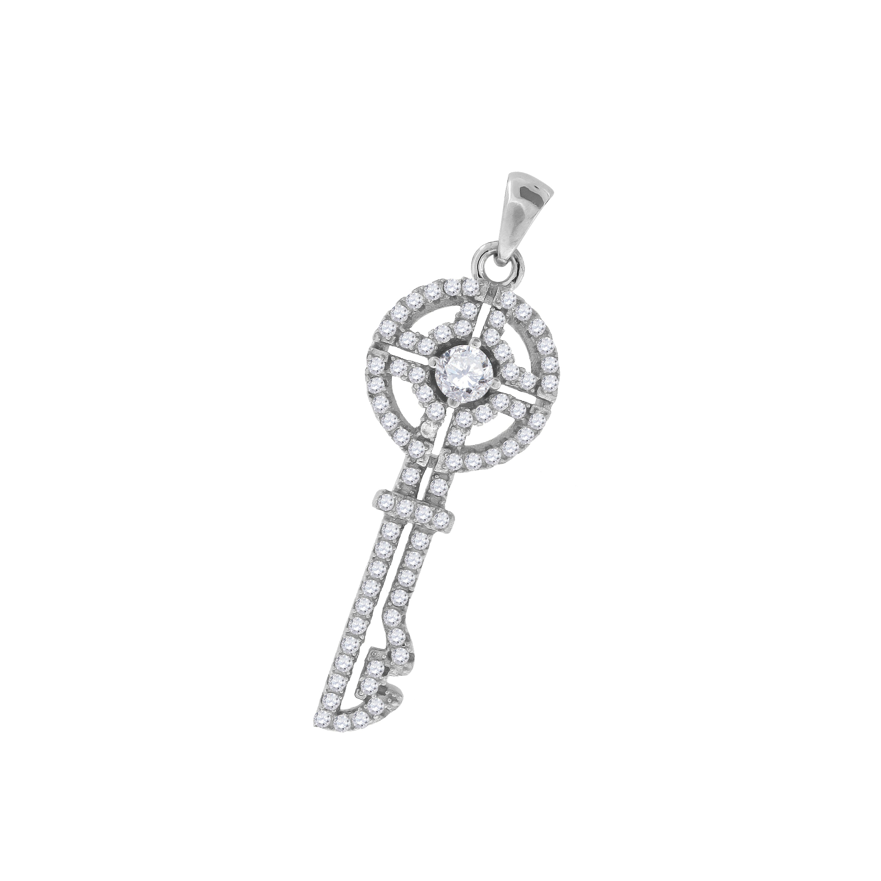 925 Sterling Silver Womens Cz Key Charm Pendant