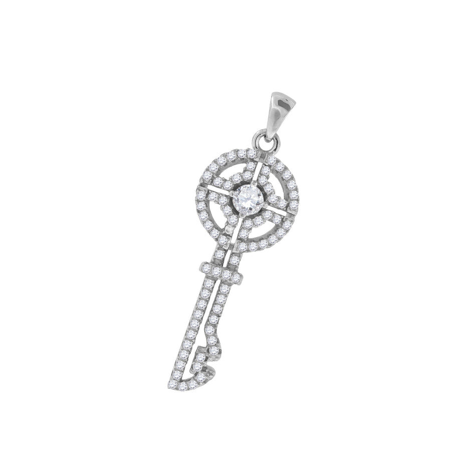 925 Sterling Silver Womens Cz Key Charm Pendant
