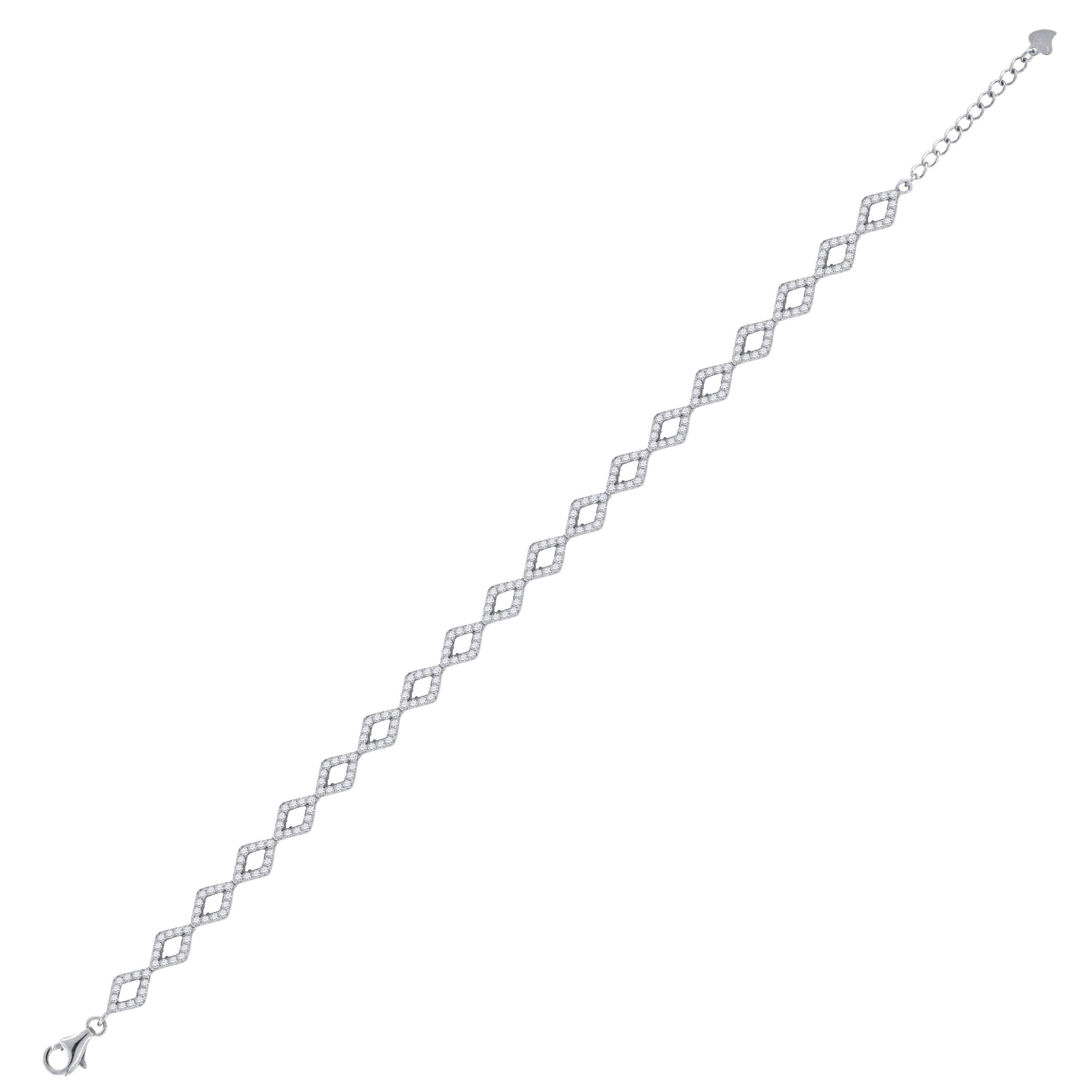 925 Sterling Silver Womens Cubic Zirconia Fancy Link Kite Adjustable Bracelet