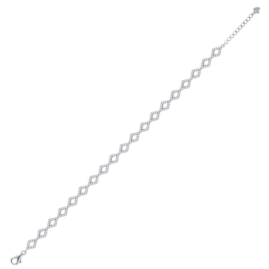 925 Sterling Silver Womens Cubic Zirconia Fancy Link Kite Adjustable Bracelet