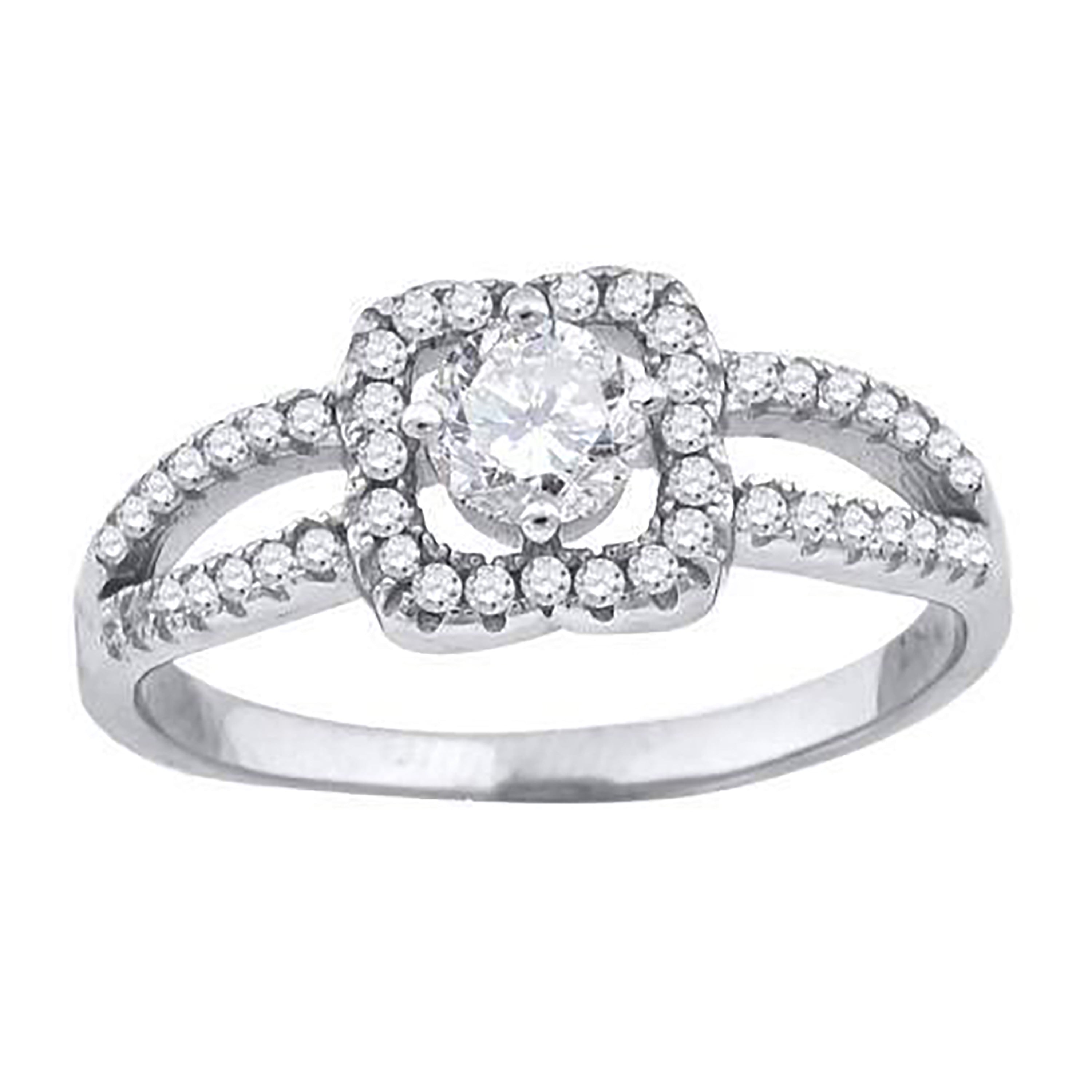 925 Sterling Silver Womens Cubic-Zirconia Floral Engagement Ring Size 6