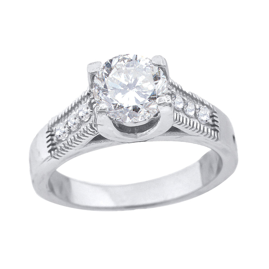 925 Sterling Silver Womens Cubic Zirconia Migraine Engagement Ring Size 8 - SLV-56769