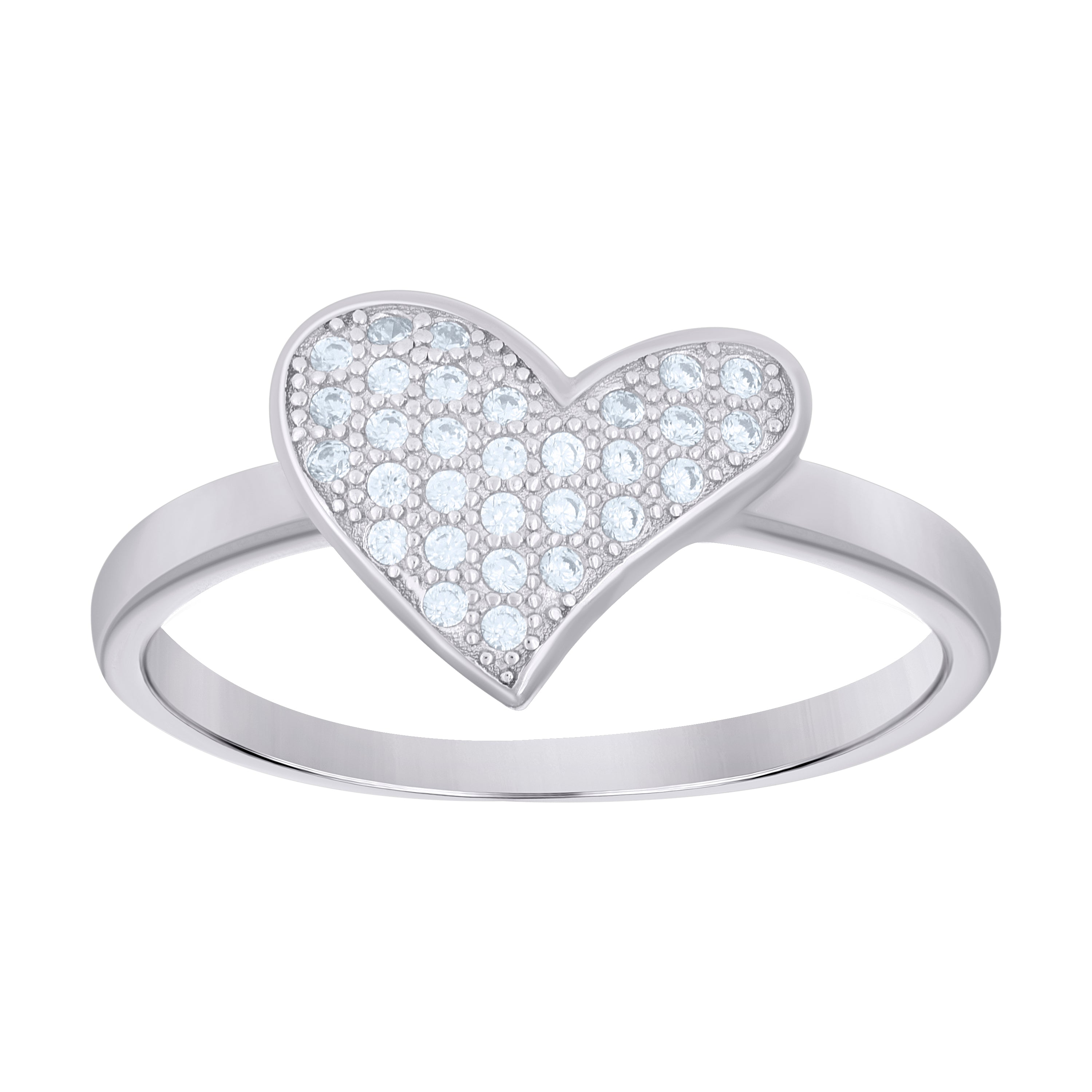 925 Sterling Silver Womens Cubic Zirconia Heart Ring Size 7 - SLV-56783