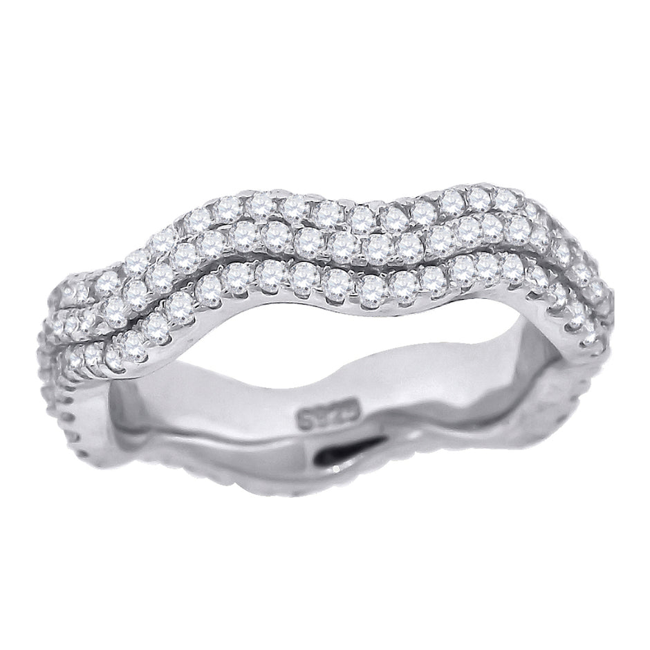 925 Sterling Silver Womens Cubic Zirconia Fashion Twisted Wedding Band Ring Size 8