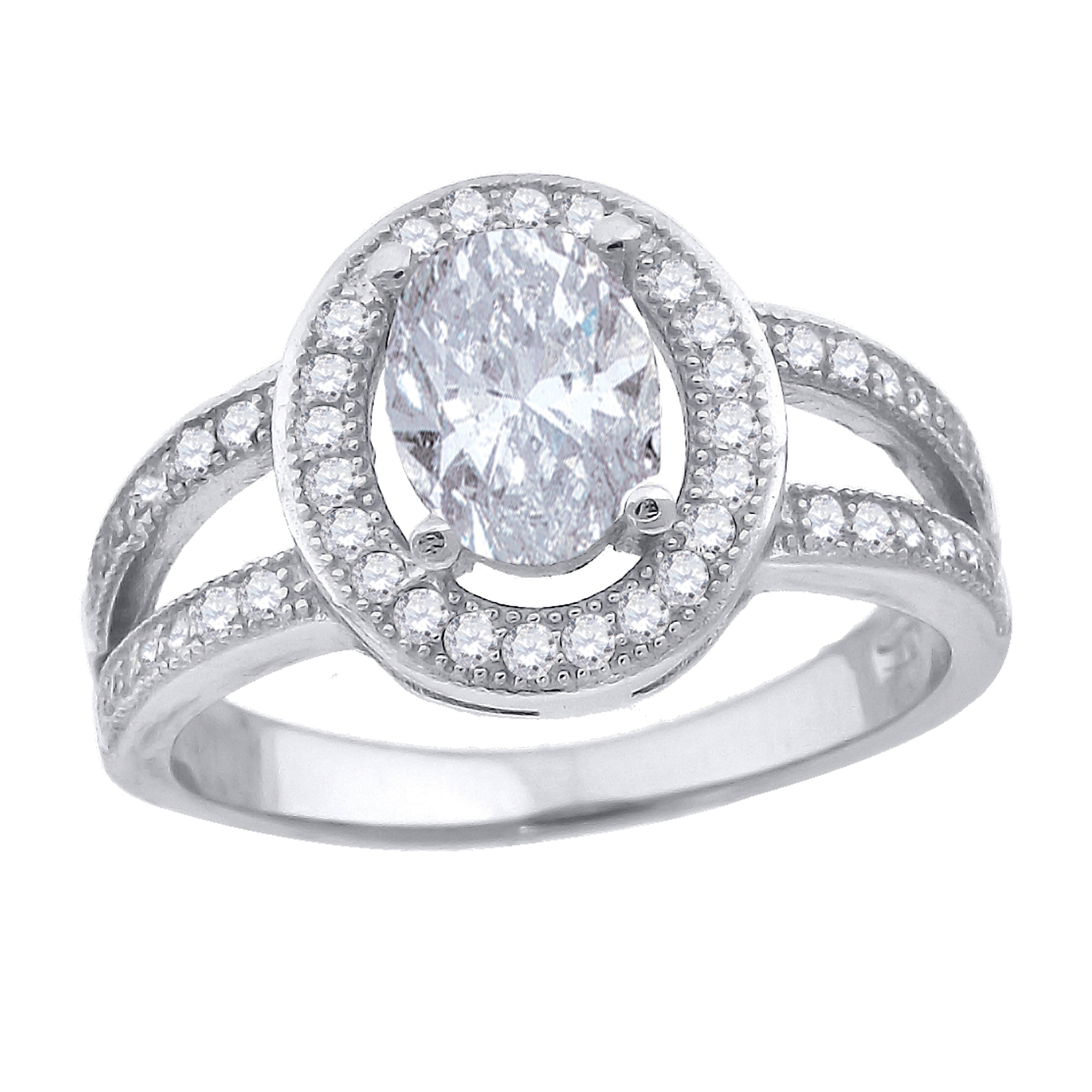 925 Sterling Silver Womens Cubic Zirconia Oval Halo Engagement Ring Size 6