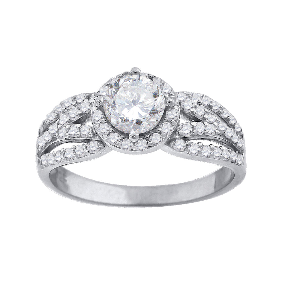 925 Sterling Silver Womens Cubic Zirconia Halo Engagement Ring Size 6