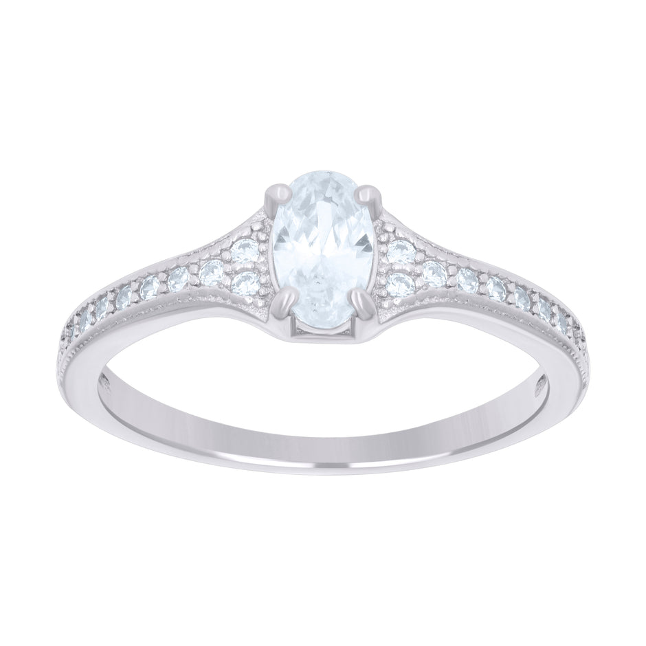 925 Sterling Silver Womens Oval Cubic Zirconia Engagement Ring Size 8 - SLV-57010