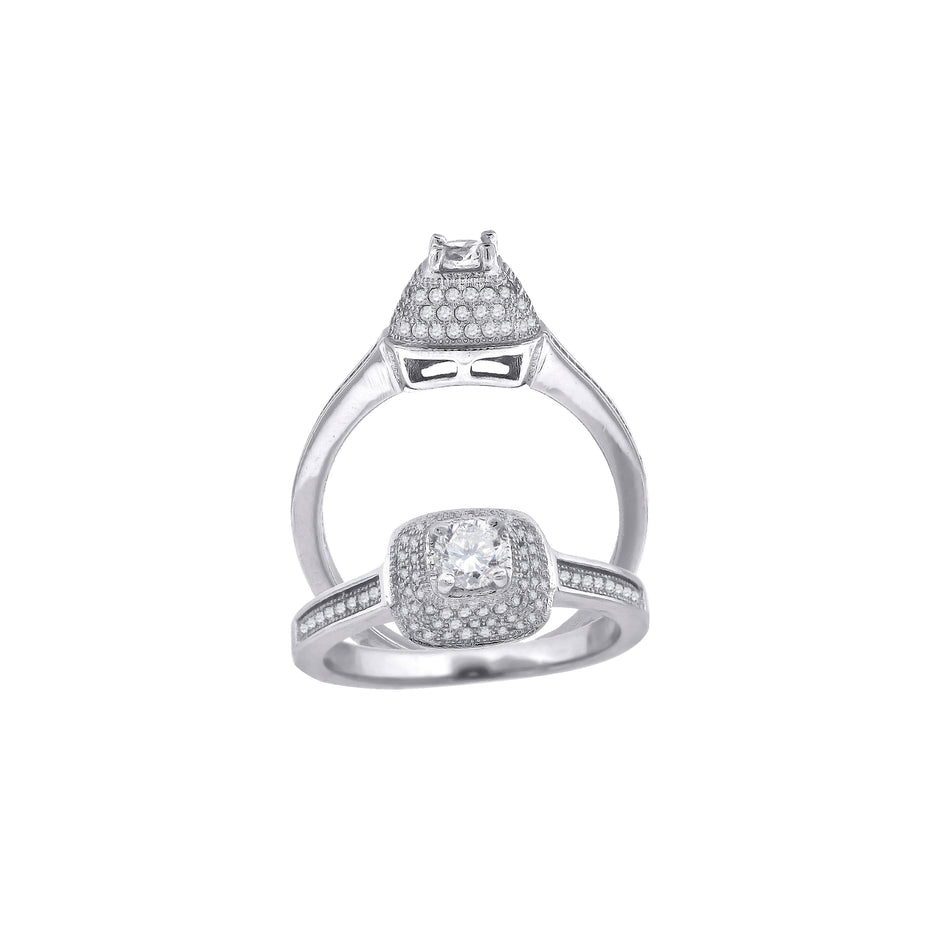 925 Sterling Silver Womens Cubic Zirconia Square Head Engagement Ring Size 6