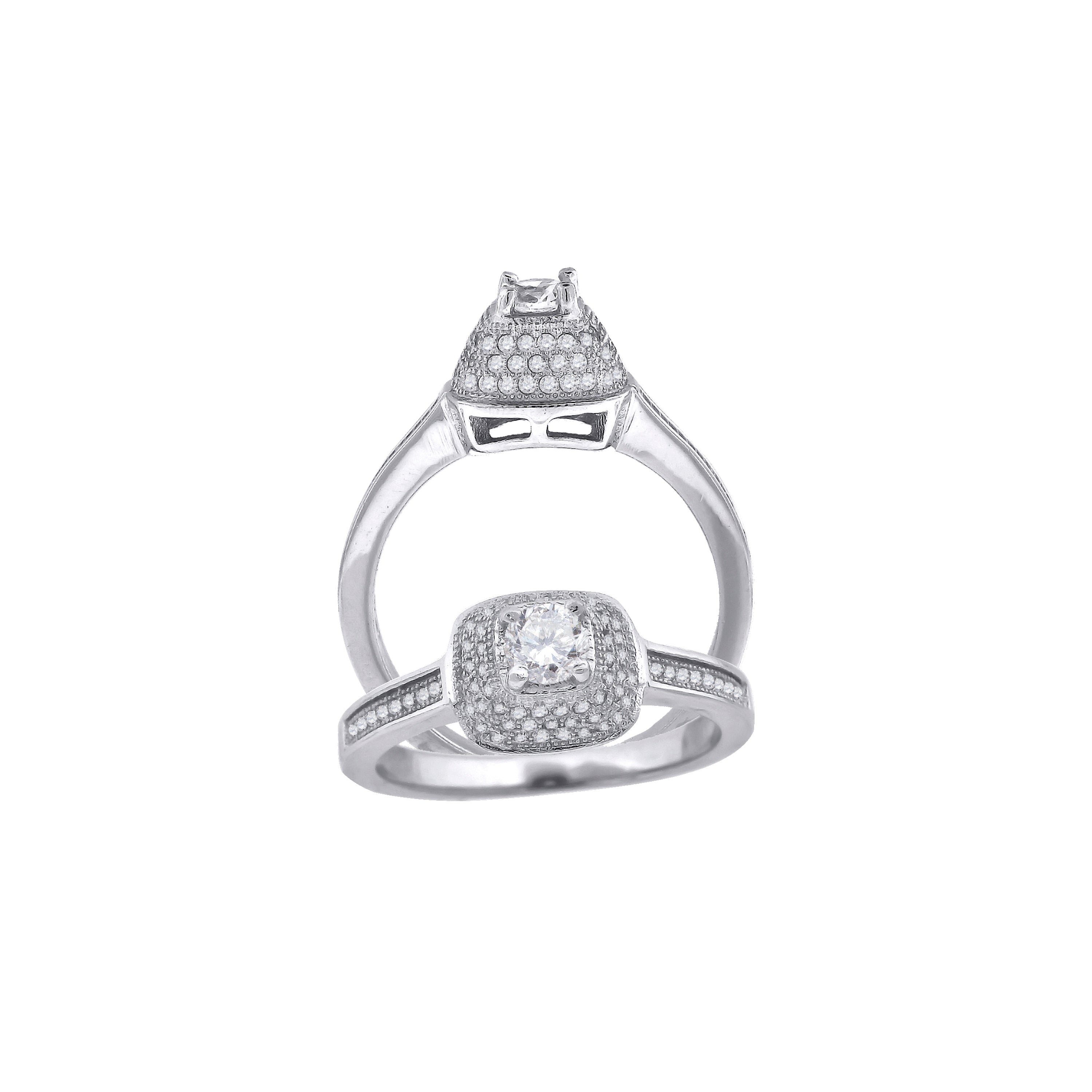 925 Sterling Silver Womens Cubic Zirconia Square Head Engagement Ring Size 8 - SLV-57021