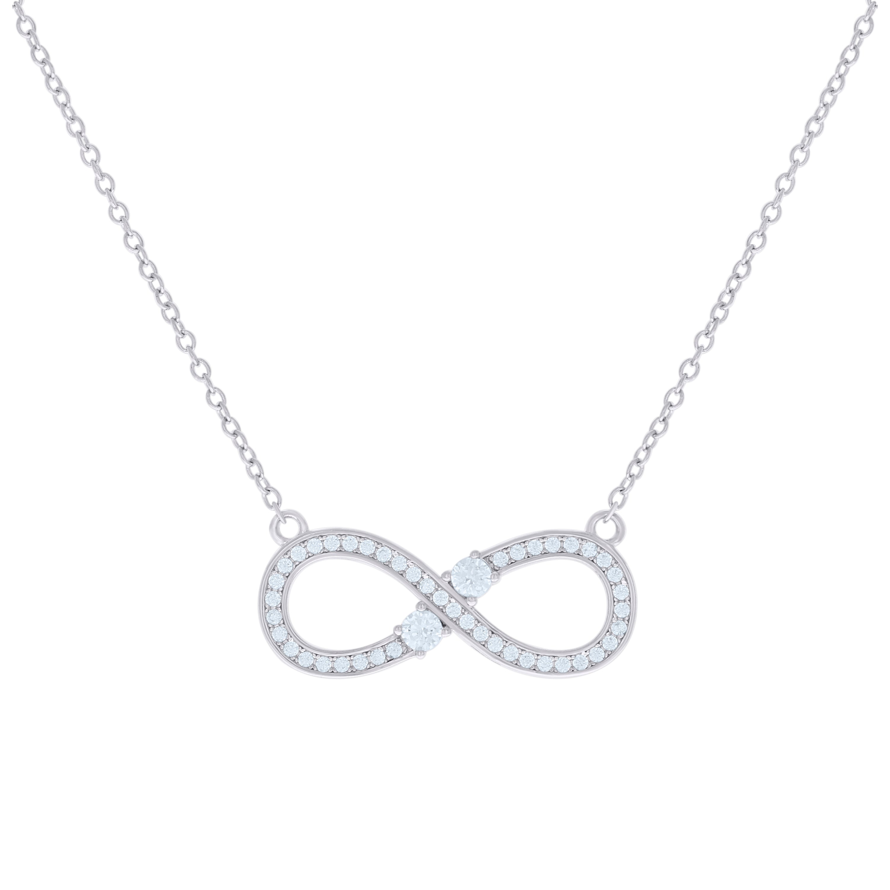 925 Sterling Silver Women Cubic Zirconia Rolo Link Infinity Necklace