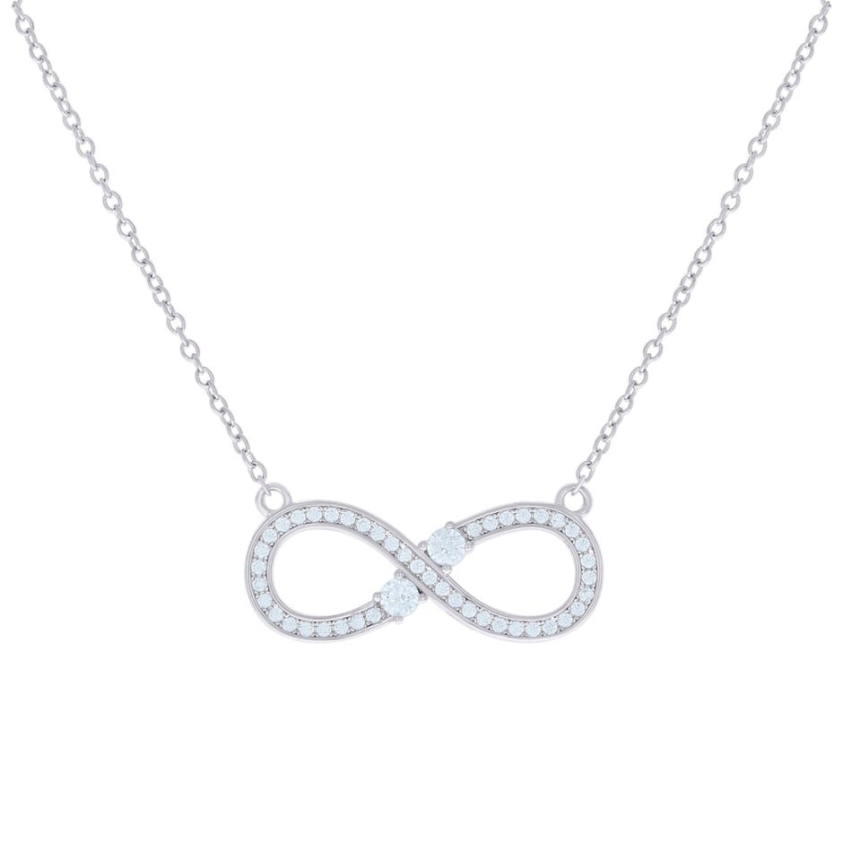 925 Sterling Silver Women Cubic Zirconia Rolo Link Infinity Necklace