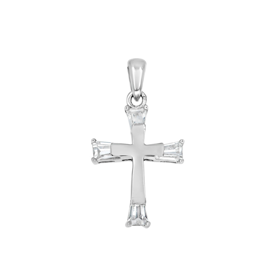 925 Sterling Silver Unisex Cz Baguette Cross Religious Charm Pendant