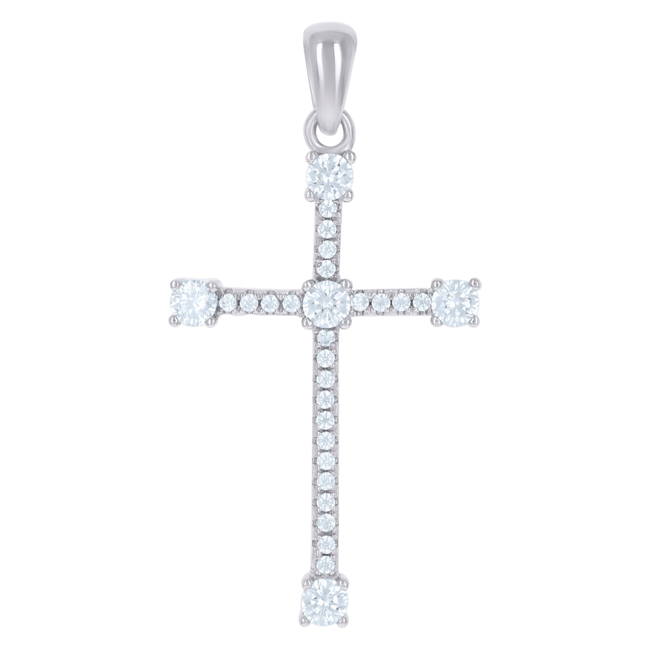 925 Sterling Silver Unisex Cz Cross Religious Charm Pendant