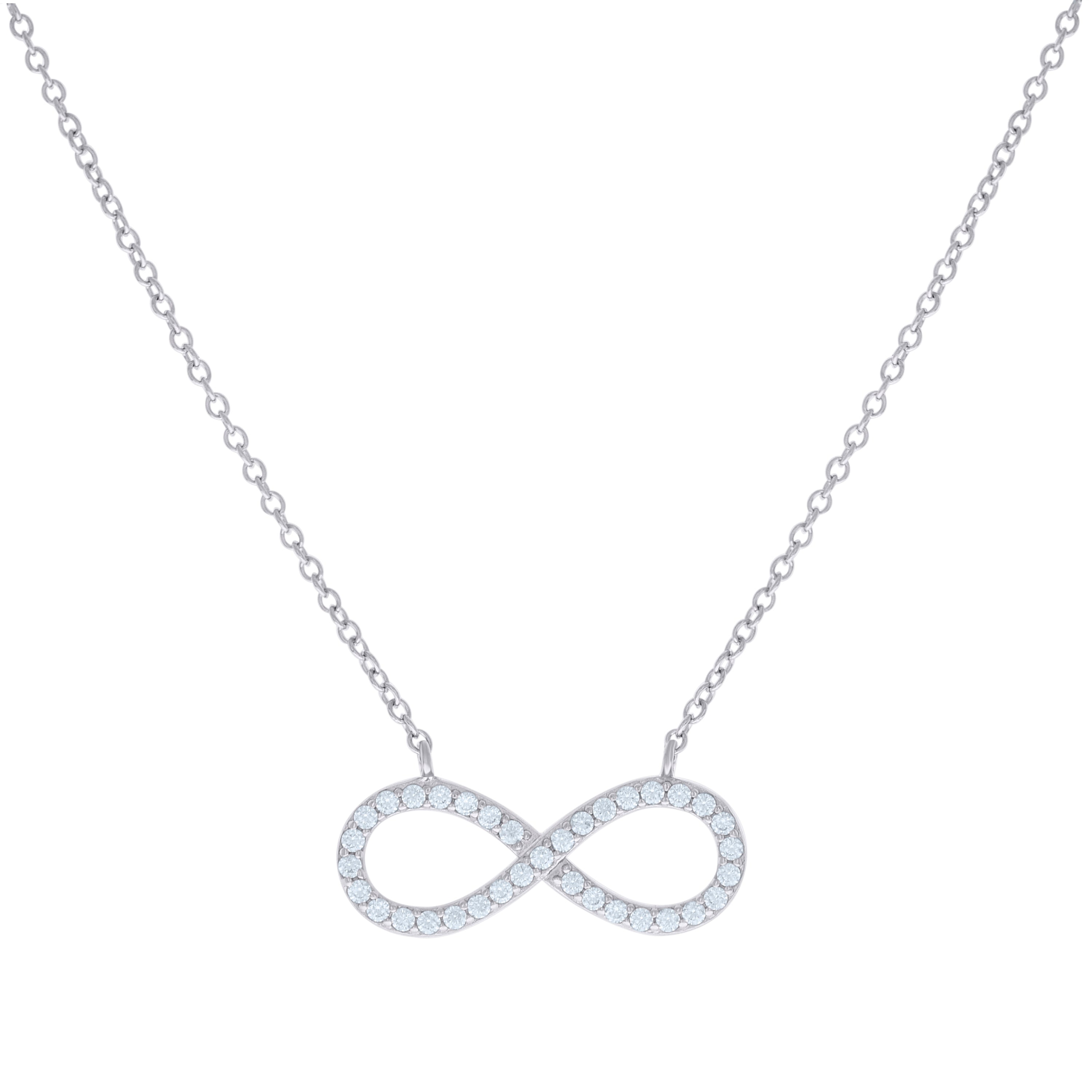925 Sterling Silver Women Cubic Zirconia Rolo Link Infinity Necklace