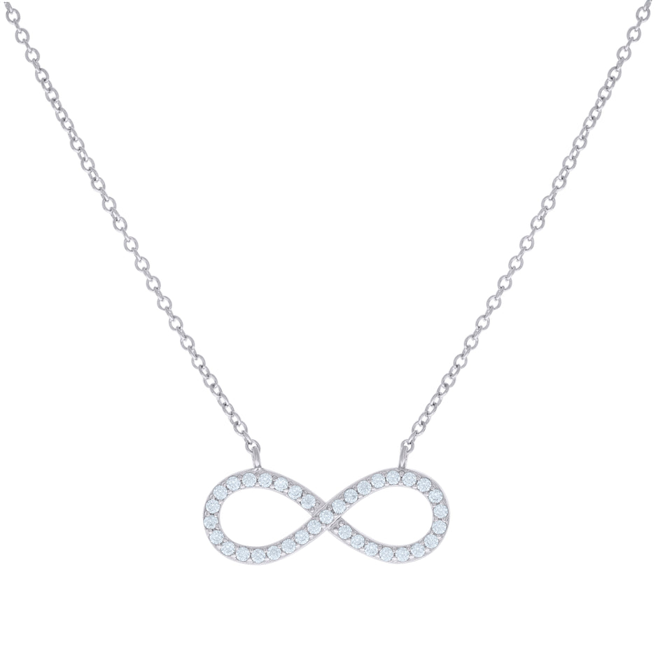 925 Sterling Silver Women Cubic Zirconia Rolo Link Infinity Necklace