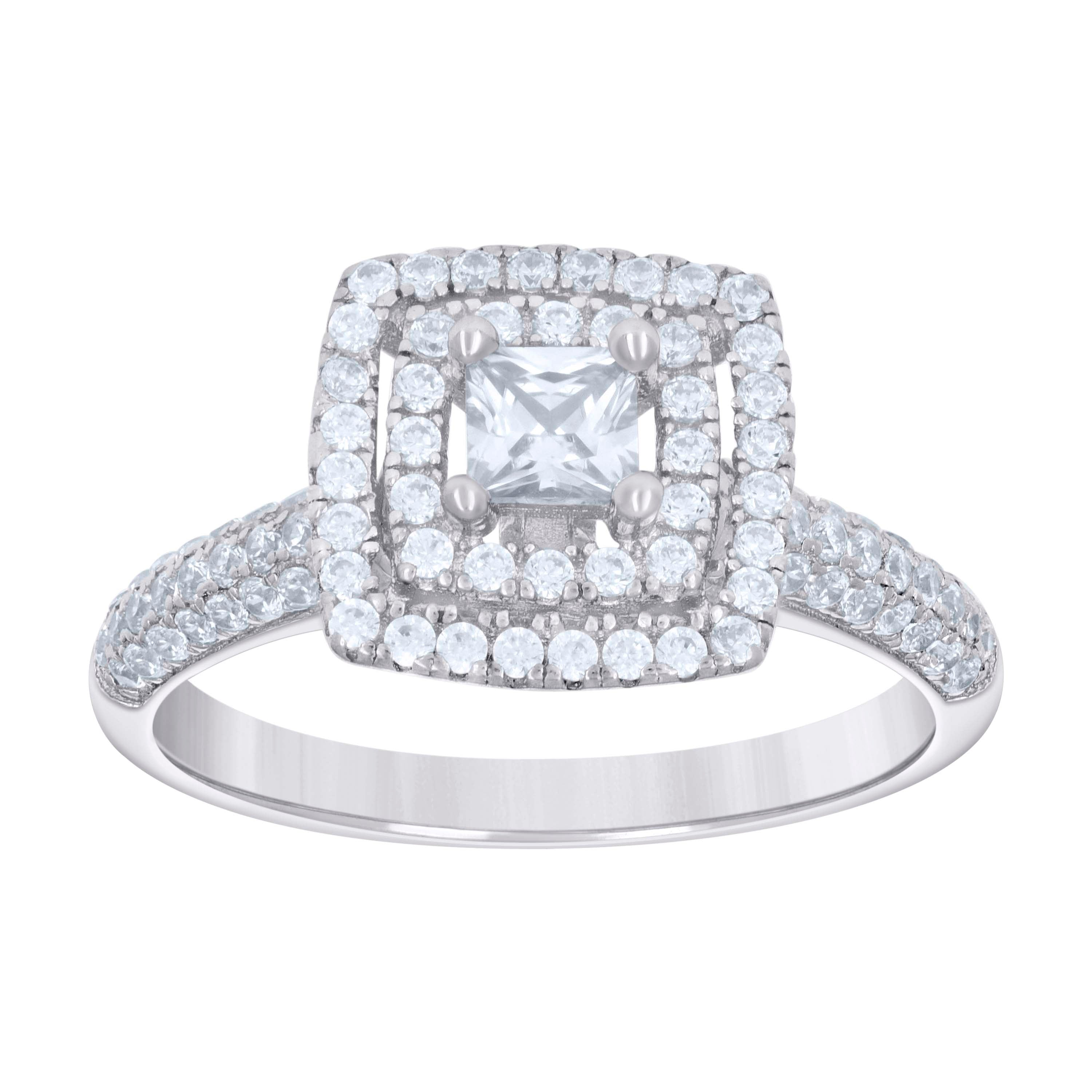 925 Sterling Silver Womens Princess-Cut Round Cubic-Zirconia Square Fashion Ring Size 7