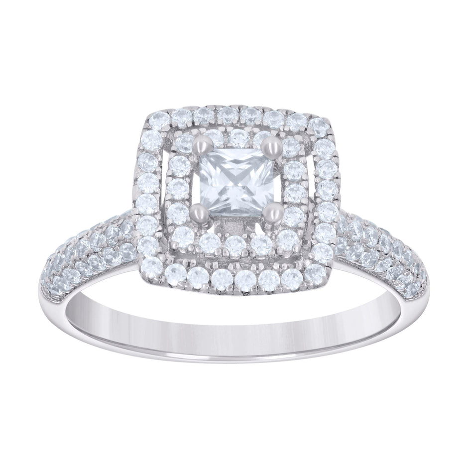 925 Sterling Silver Womens Princess-Cut Round Cubic-Zirconia Square Fashion Ring Size 7