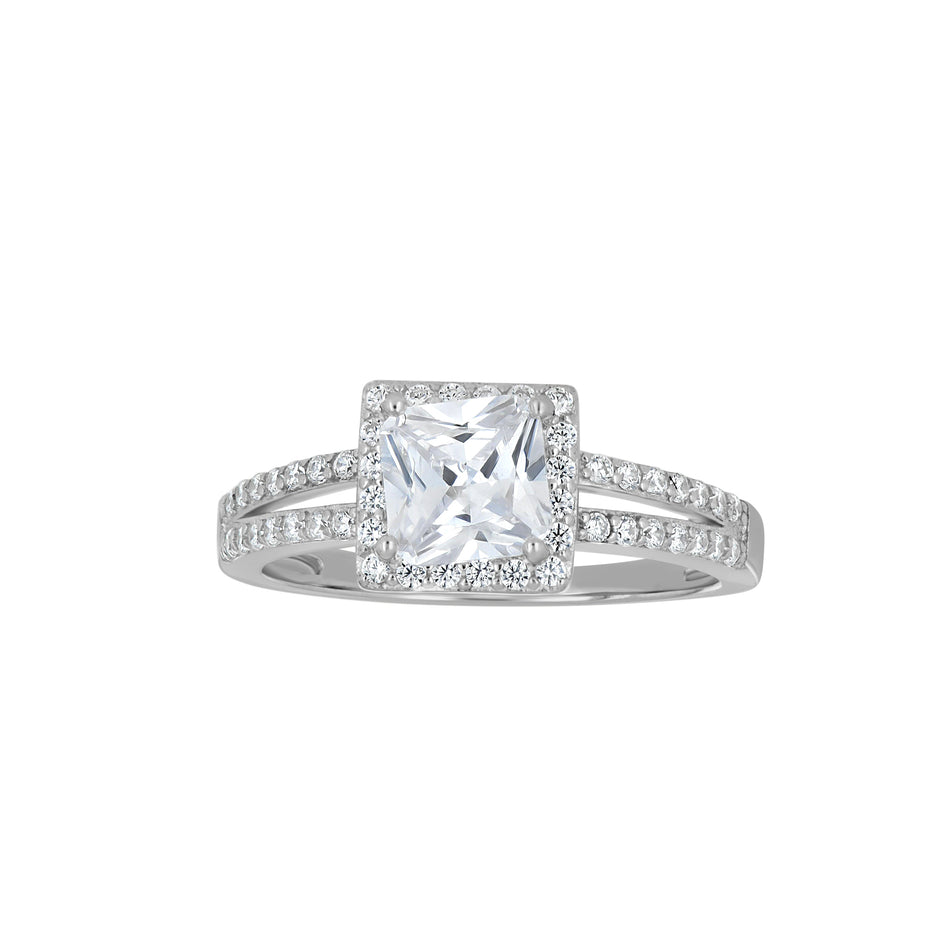 925 Sterling Silver Womens Cubic Zirconia Size-7 Princess-Cut White Stone Center Ring Band