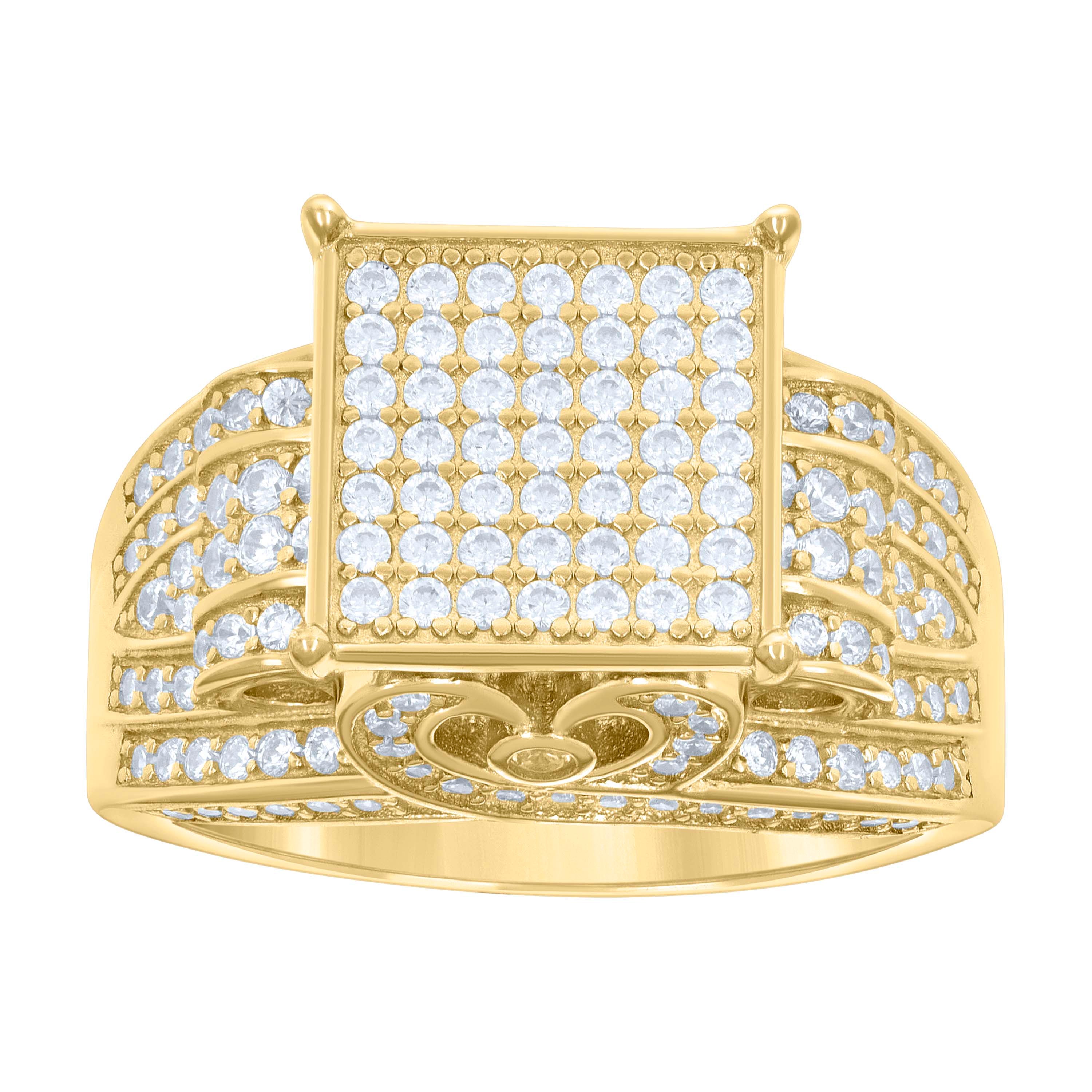 925 Sterling Silver Yellow-Tone Mens Cubic-Zirconia Square Head Fashion Ring Size 6 