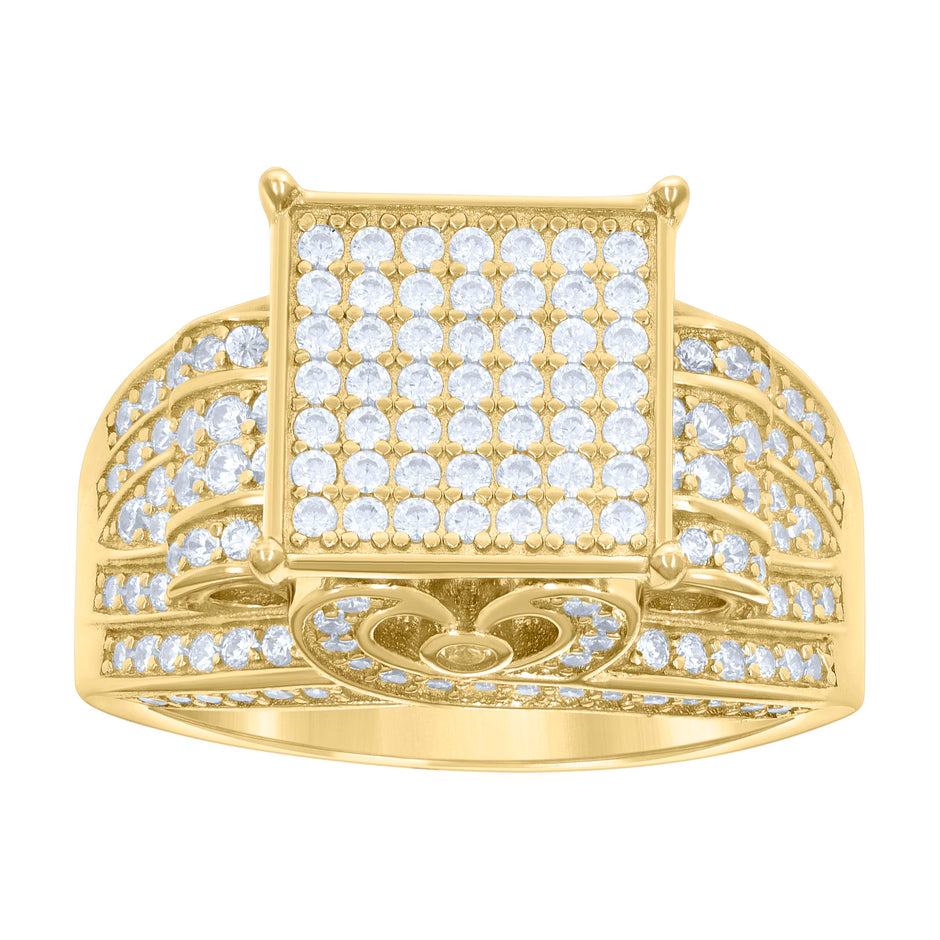 925 Sterling Silver Yellow-Tone Mens Cubic-Zirconia Square Head Fashion Ring Size 8  - SLV-57494