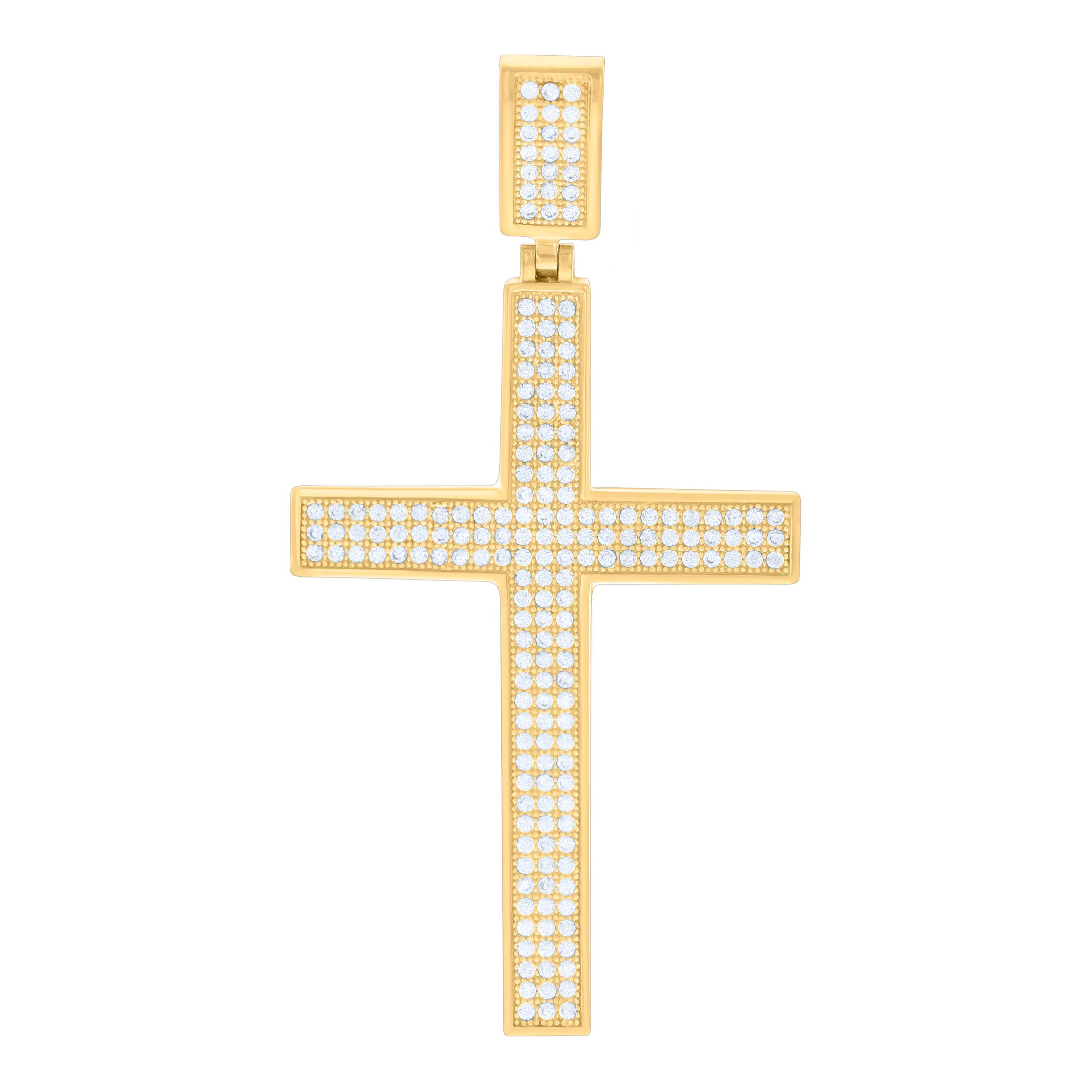 10kt Two-Tone Gold Mens Women Cubic Zirconia Crucifix Cross Religious Charm Pendant