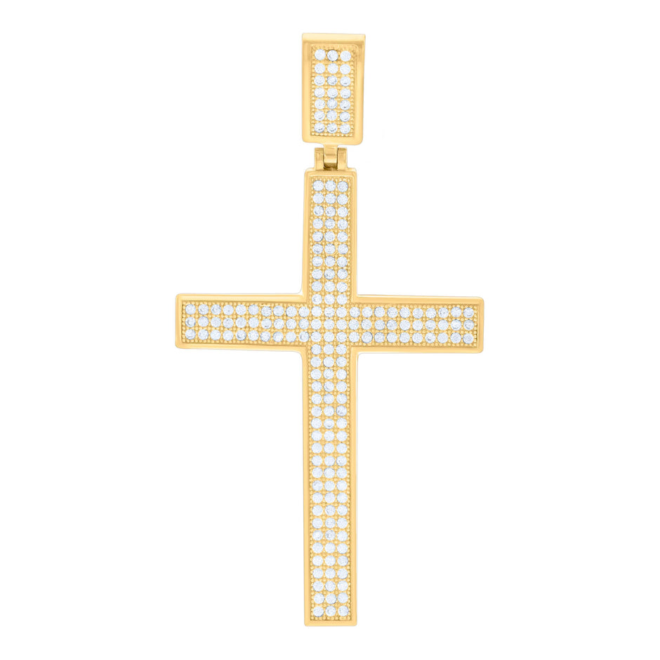 10kt Two-Tone Gold Mens Women Cubic Zirconia Crucifix Cross Religious Charm Pendant