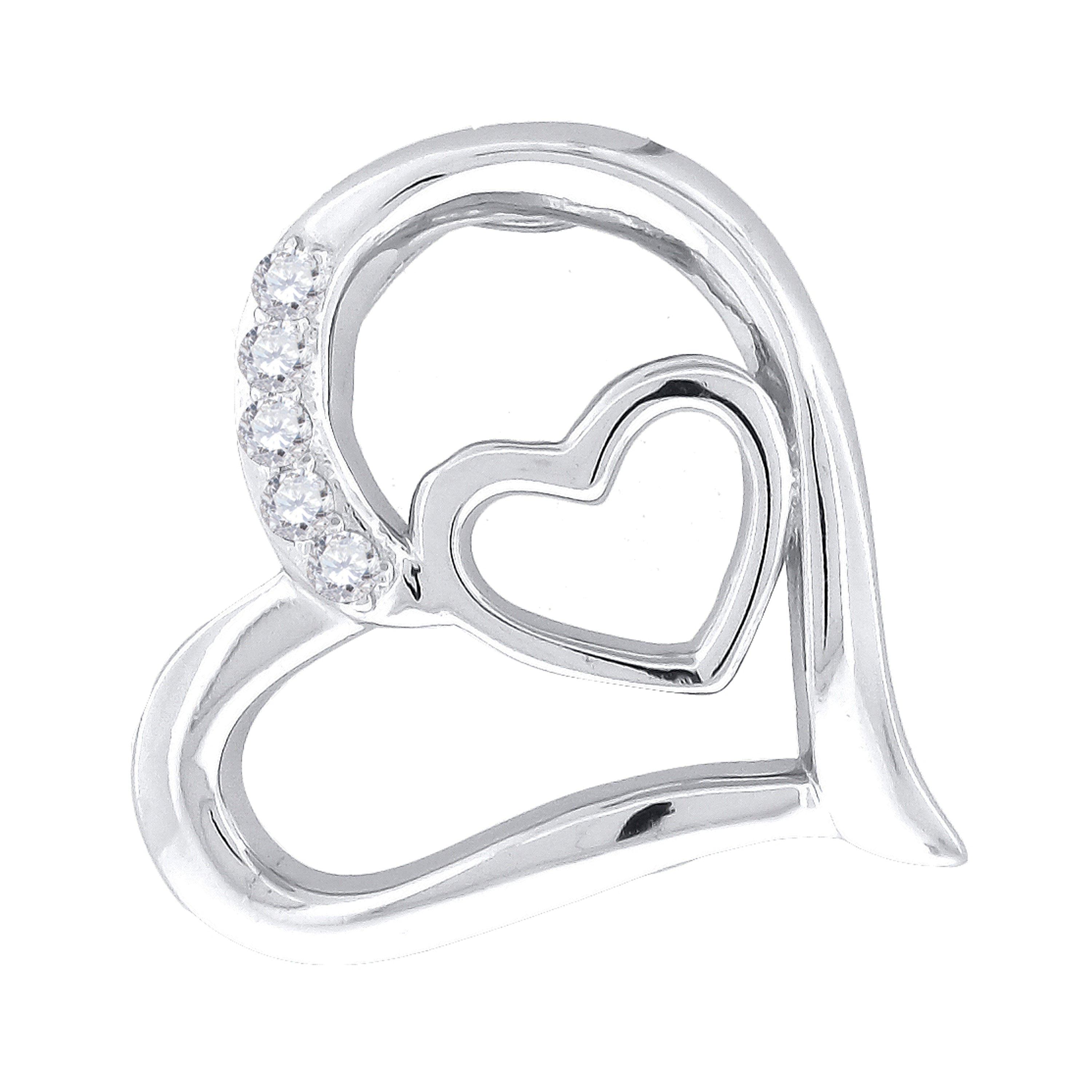 925 Sterling Silver Womens Cubic-Zirconia Slider Heart Charm Pendant