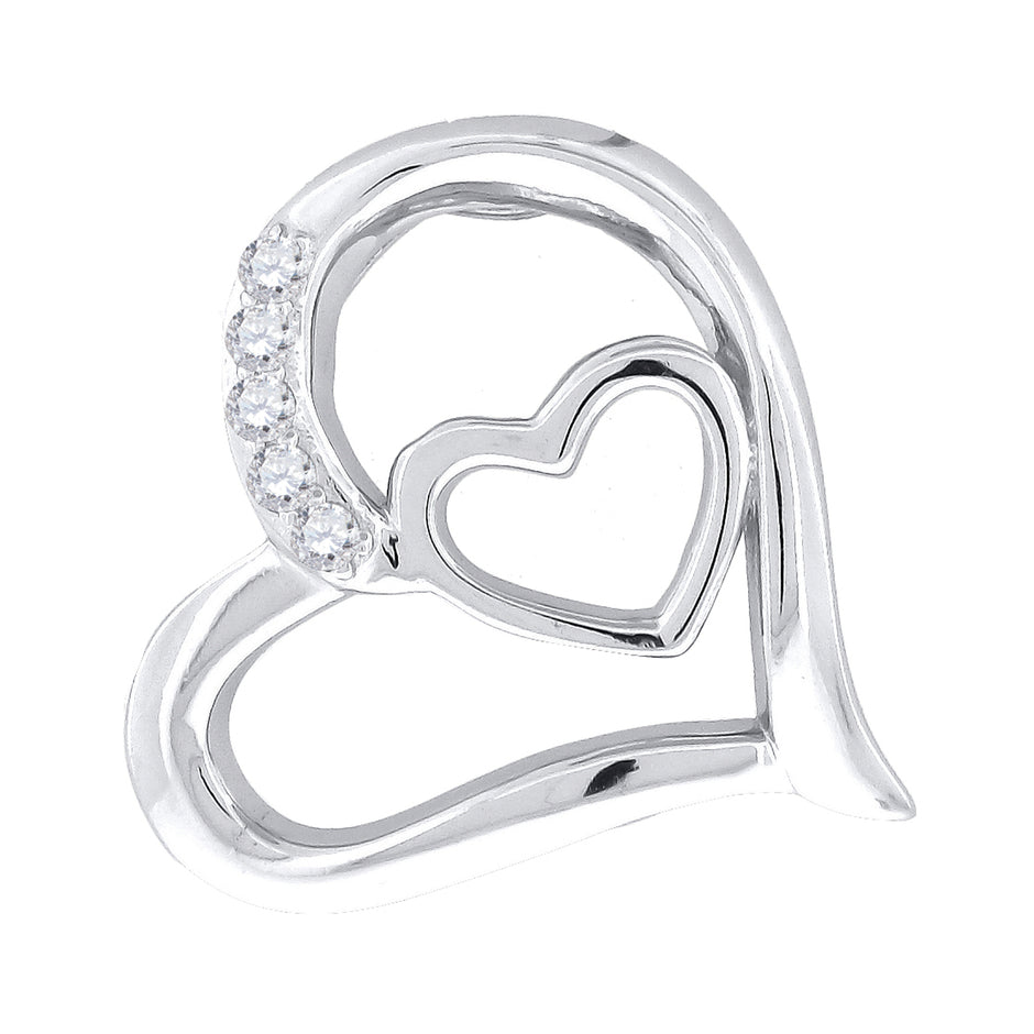 925 Sterling Silver Womens Cubic-Zirconia Slider Heart Charm Pendant