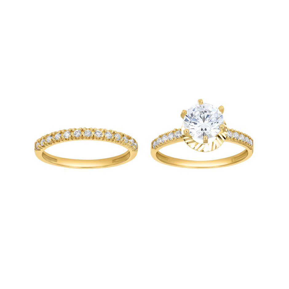 10kt Two-Tone Gold Womens Round Cubic Zirconia Dc Bridal Ring Set