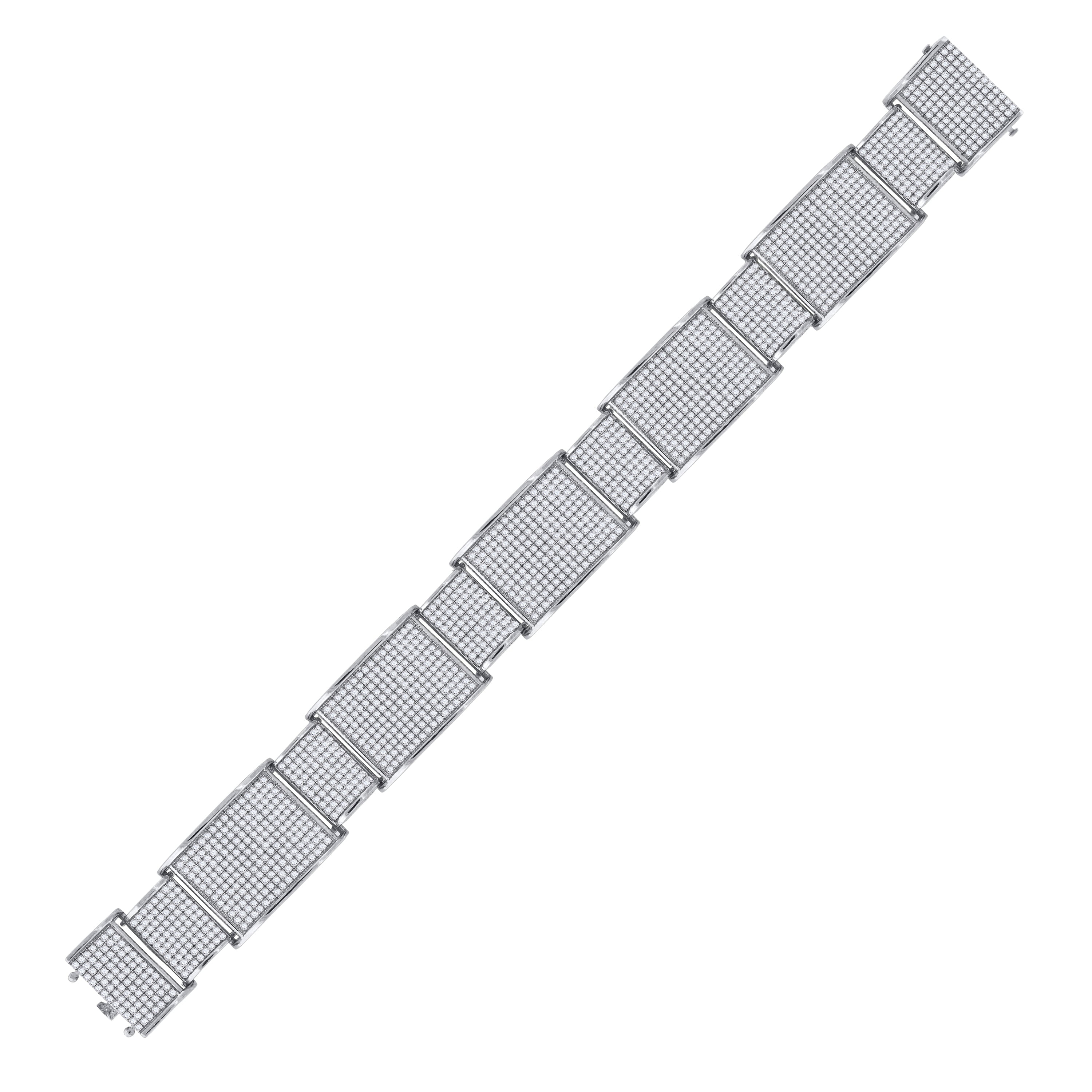 925 Sterling Silver Men Micropave Cubic Zirconia Link Bracelet